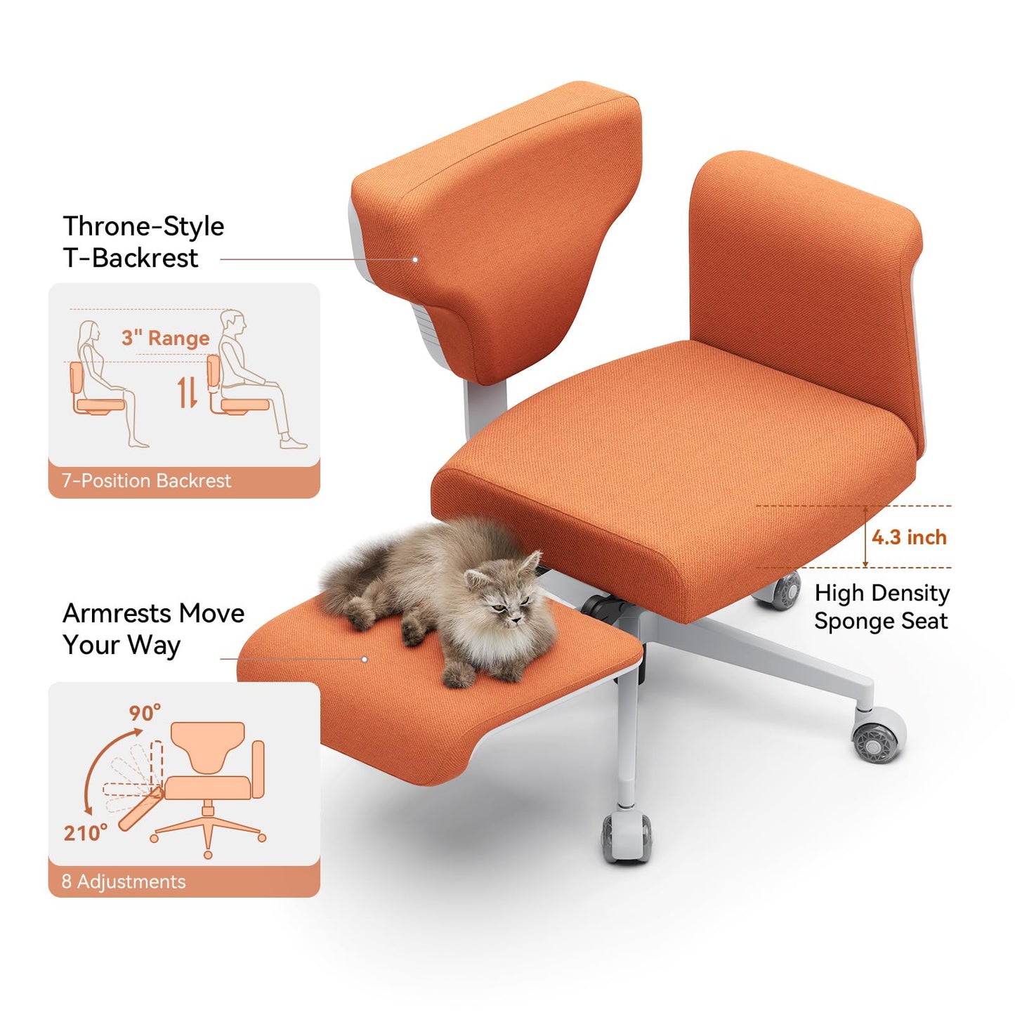 Newtral Criss Cross Chair with Wheels & Armrests, Ultimate Cross Legged Office Chair with Hidden Tray, Multi-Position Recliner Vanity, Ideal for Home Office, Bedroom (Criss Cross Chair, Orange)