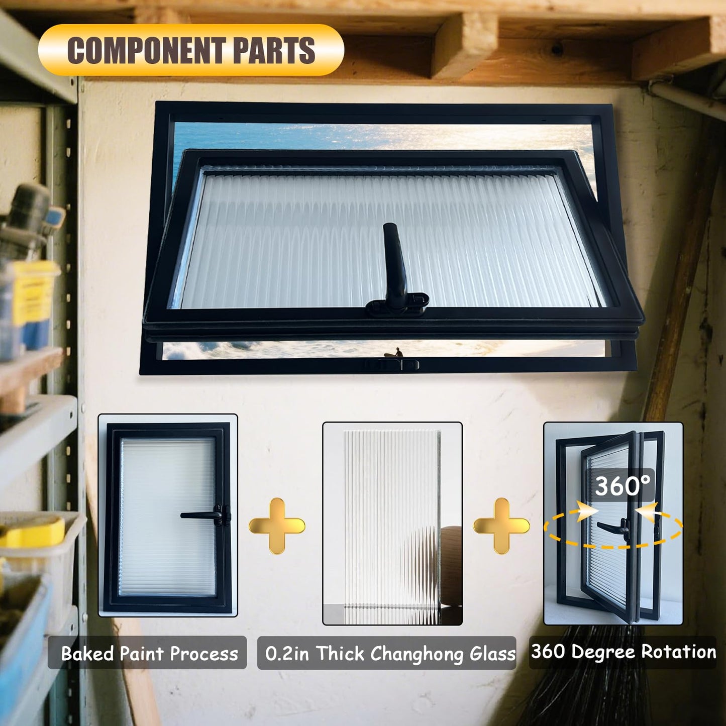 32x24inWindows for houses, 360° Rotation Sliding Window, Flush Mount Rotating Ventilated Windows, Basement Window with Tempered Glass, for Bathroom/Kitchen/Warehouse/Playhouse (White, 32x24in)