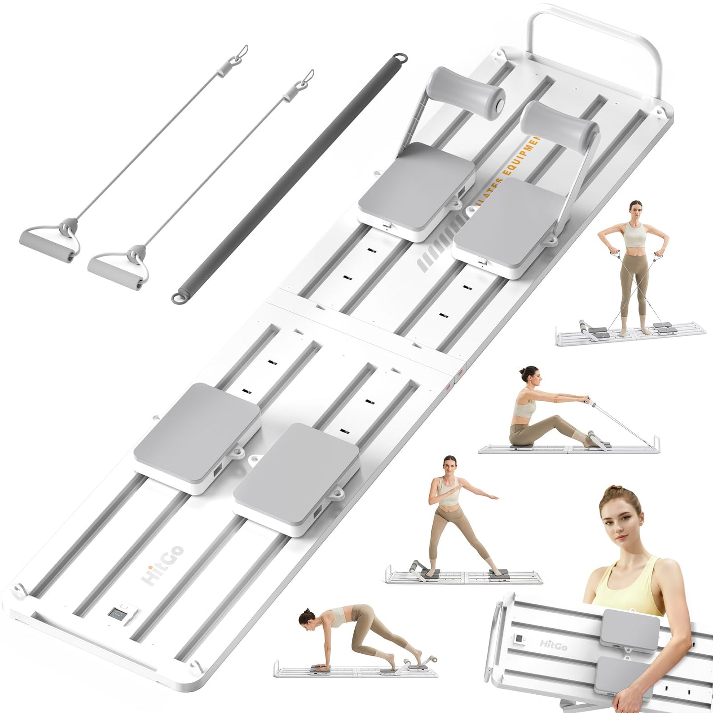 HitGo Pilates Crawling Machine,Portable Foldable Reformer Board, All-in-One Pilates Equipment for Home Workout,Core Strength&Full Body Exercise Kit with Exclusive APP for Small Space Max 265lbs,White