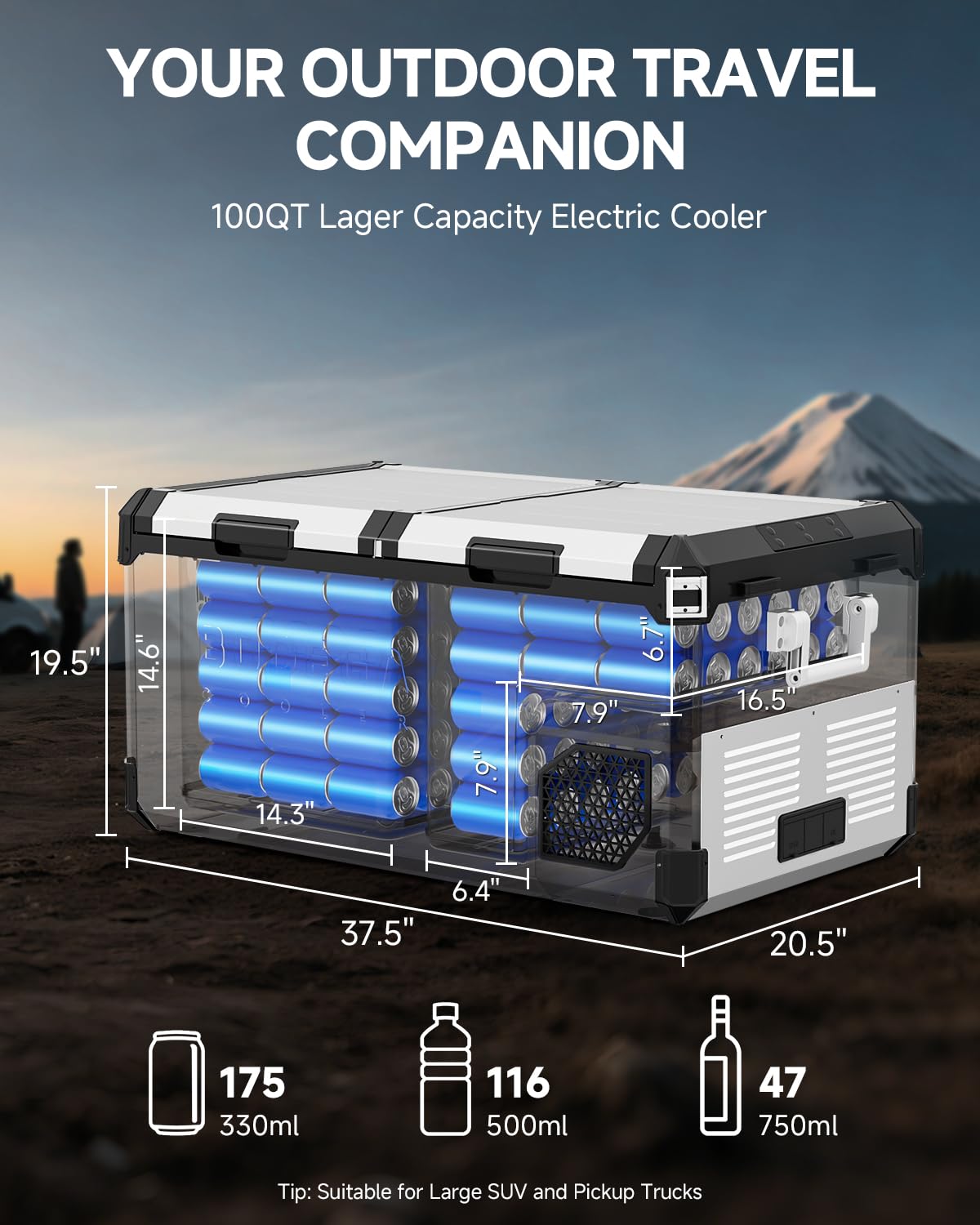 BODEGA BODEGACOOLER 12 Volt Car Refrigerator, 100Quart (95L) Dual Zone Car Fridge APP Control, Portable Freezer, -4℉-68℉ RV Electric Cooler 12/24V DC &100-240V AC for Outdoor, Camping, Travel