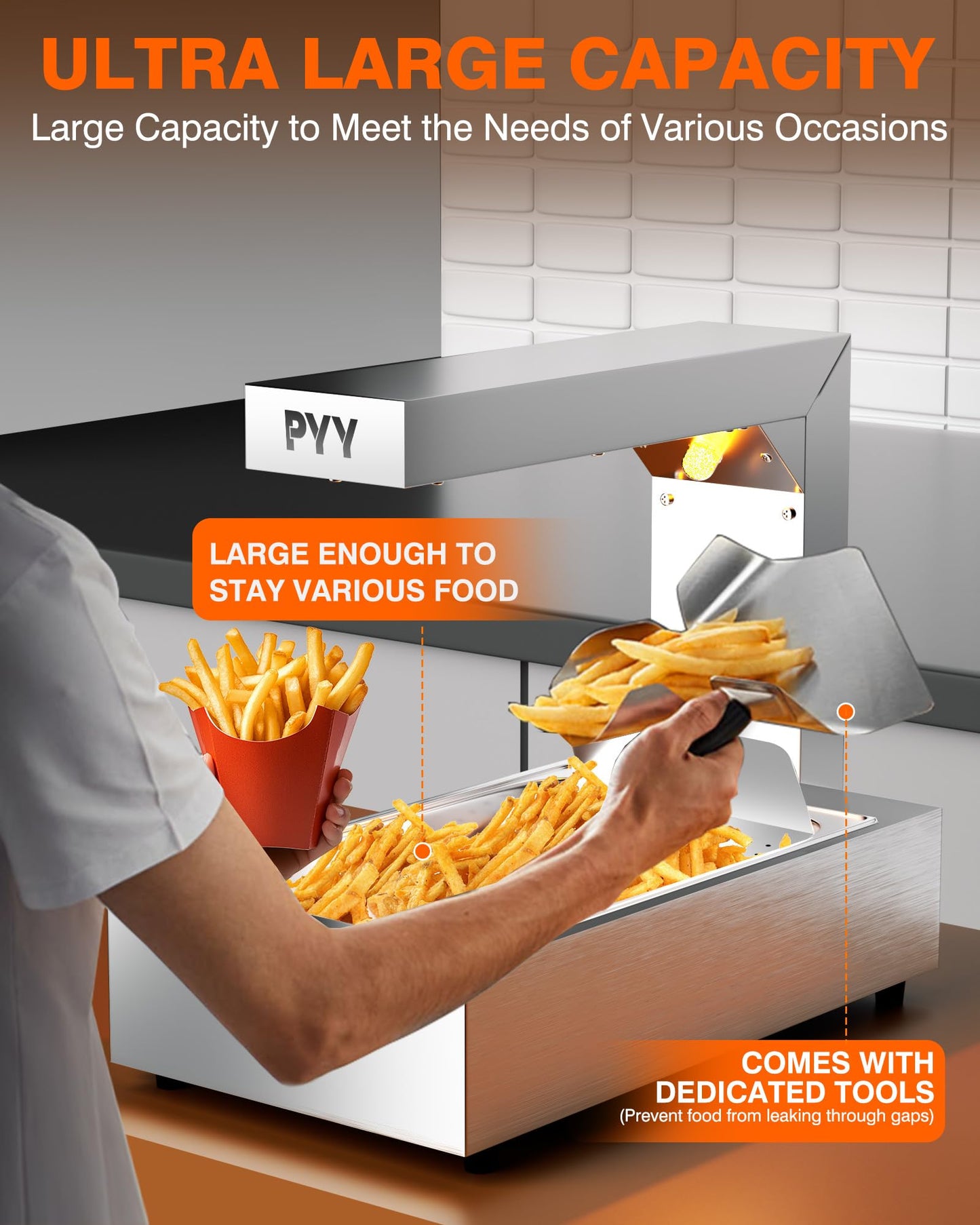 PYY French Fry Warmer - Commercial Food Heat Lamp 122°F Free-Standing Warming Fry Dump Station Countertop Fries Commercial Food Warmer Light for Chips Churros Buffet Restaurant