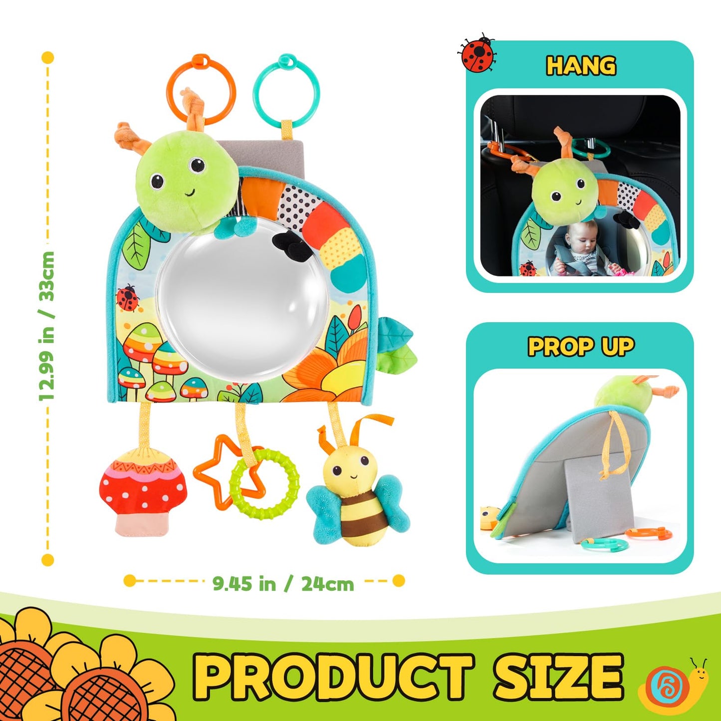 Koty Infant Car Seat Toy - Kick and Play Activity Center with Mirror, Teether and Crinkle Paper, Fun Travel Baby Toy for Rear Car Seat, Easier Drive with Newborns, Babies