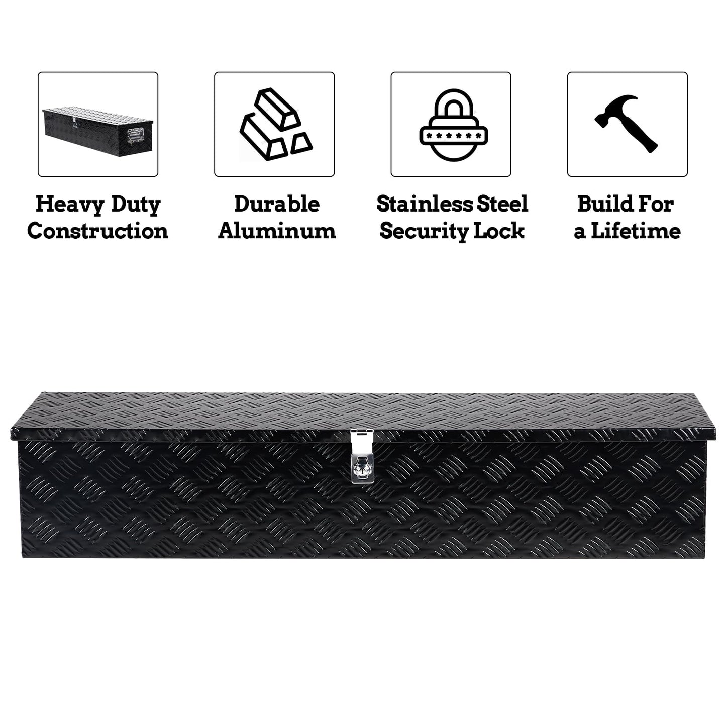 Parts-Diyer 49'' Truck Trailer Tool Box Utility Aluminum Truck Bed Storage Toolboxes Pickup Flatbed Underbody Organizer Lockable with Keys, Black