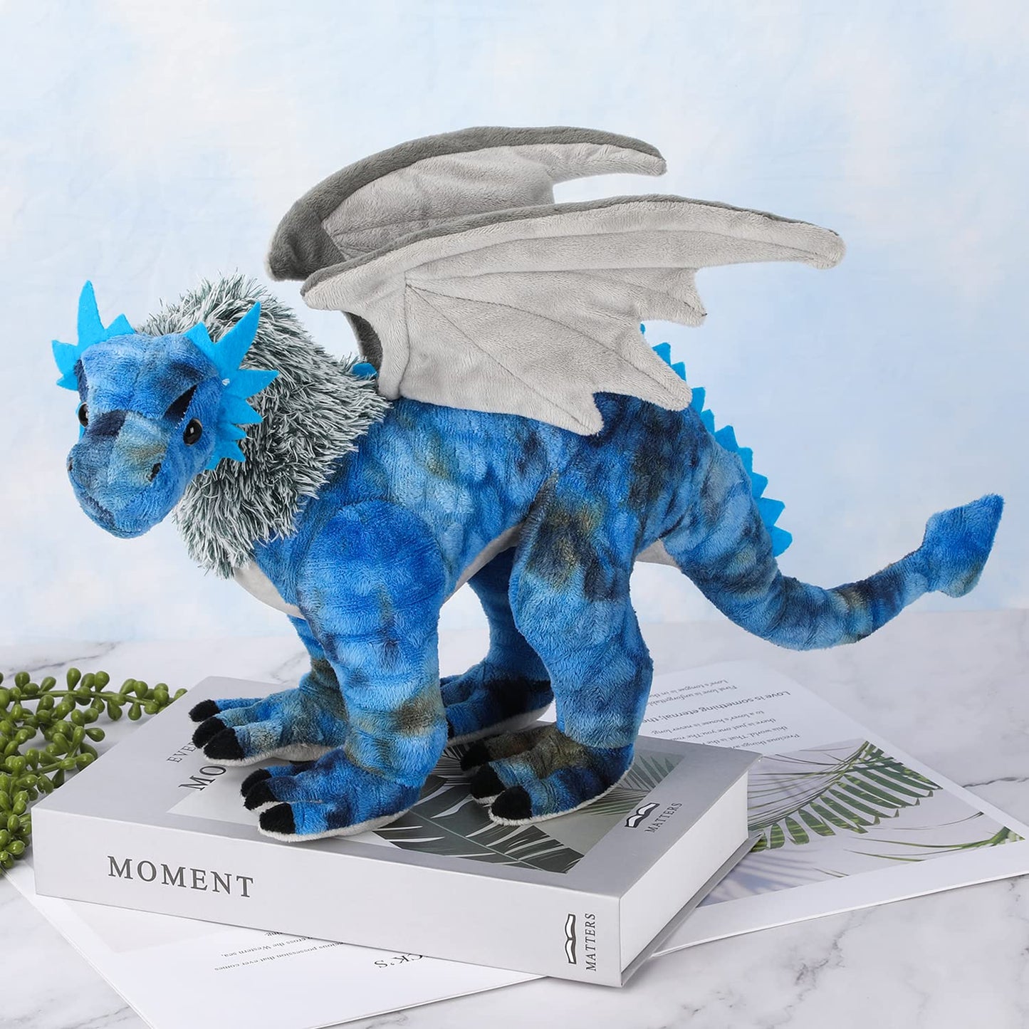 AULUDA Dragon Plush Toy, Frost Wyrm Stuffed Animal Throw Plushie Pillow Doll, Soft Blue Fluffy Friend Hugging Cushion - Present for Every Age & Occasion