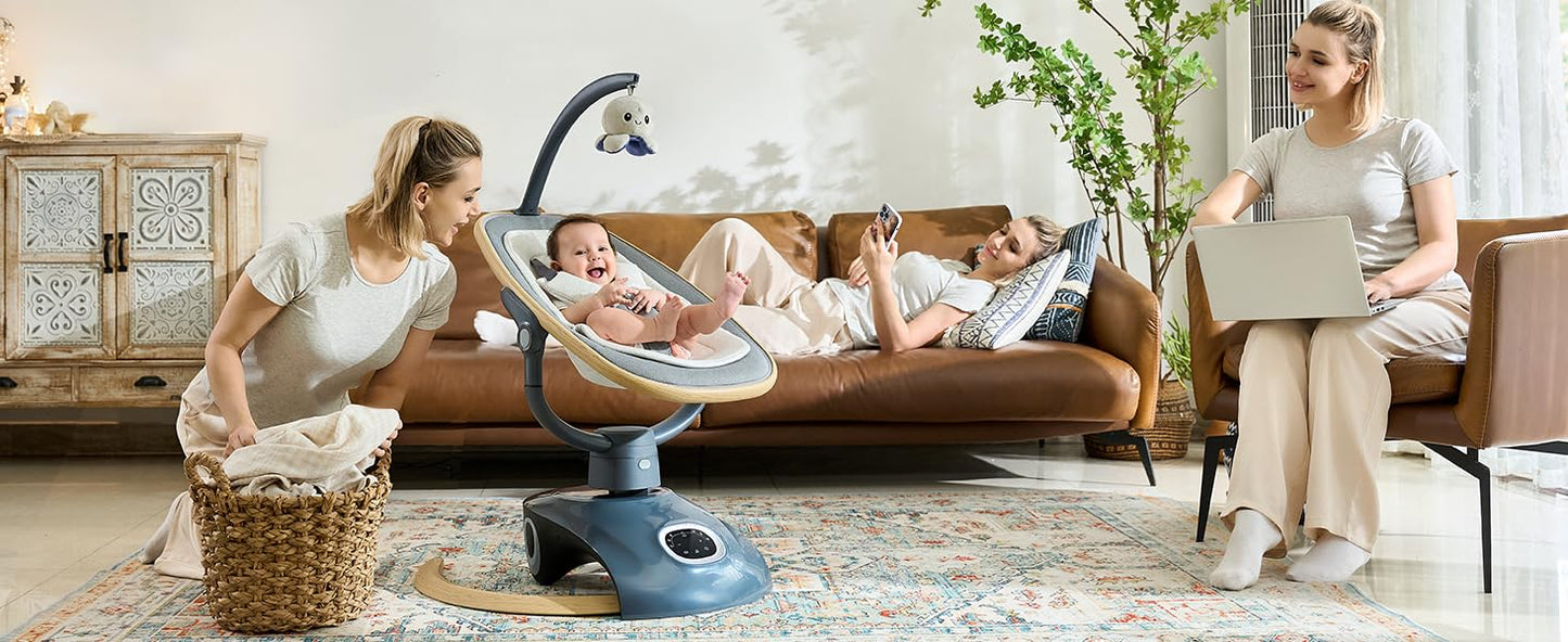 VaVaSoo Electric Baby Swing Newborn for Infants Mamroo with 5 Speeds, Multi Motion 3D Baby Rocker for Girl Boy Swingset Indoor with 13 Melodies Music, Remote Control, Dark Gray