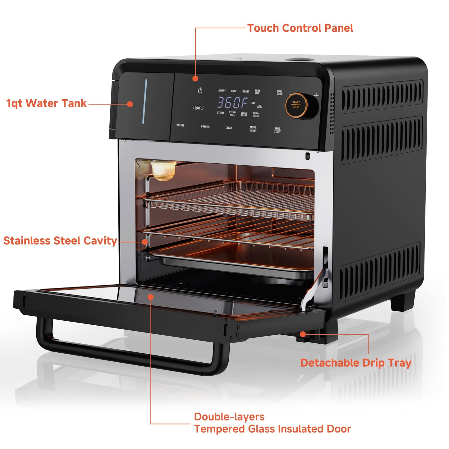 OUNIN Air Fryer Toaster Oven Combo – 11-in-1 Countertop Convection Steam Oven with Air Fryer, Steam, Dual Cook, Bake, Roast, Dehydrate, 90–430°F, Self-Cleaning, 16qt Capacity