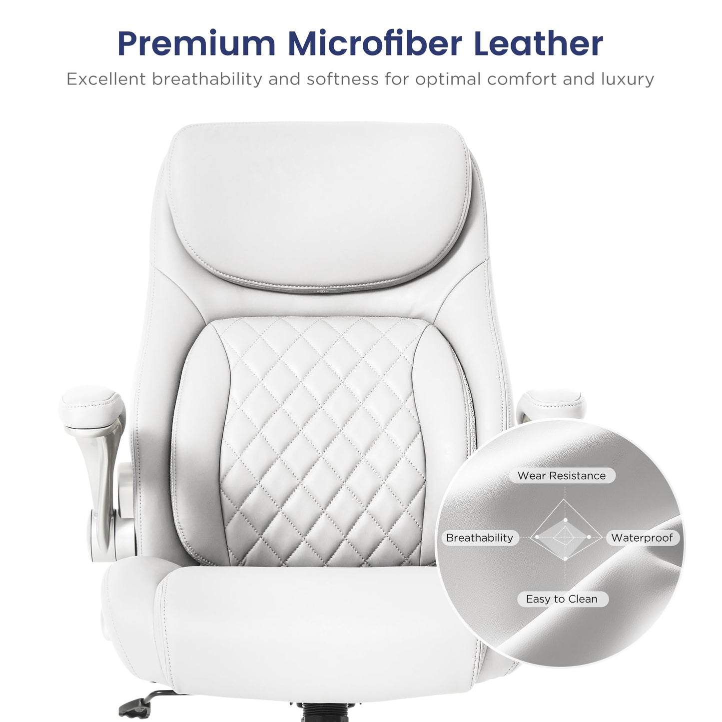 Nouhaus Ergonomic Office Chair Premium Microfiber Leather Adjustable Lumbar Support & Armrests, High Back Comfy Desk Gaming Chairs Executive Computer Swivel Chair Tilt Function(Posture,White)