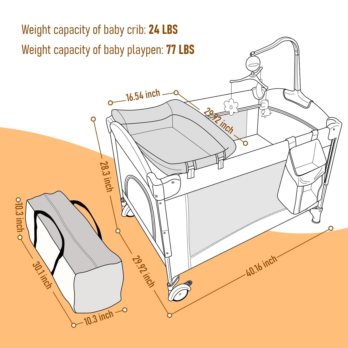 Jaoul 5 in 1 Baby Crib, Bassinet Beside Sleeper, Pack and Play with Bassinet and Changing Table Portable Travel Baby Playpen with Toys & Music Box, Mattress for Girl Boy Infant Newborn Pink