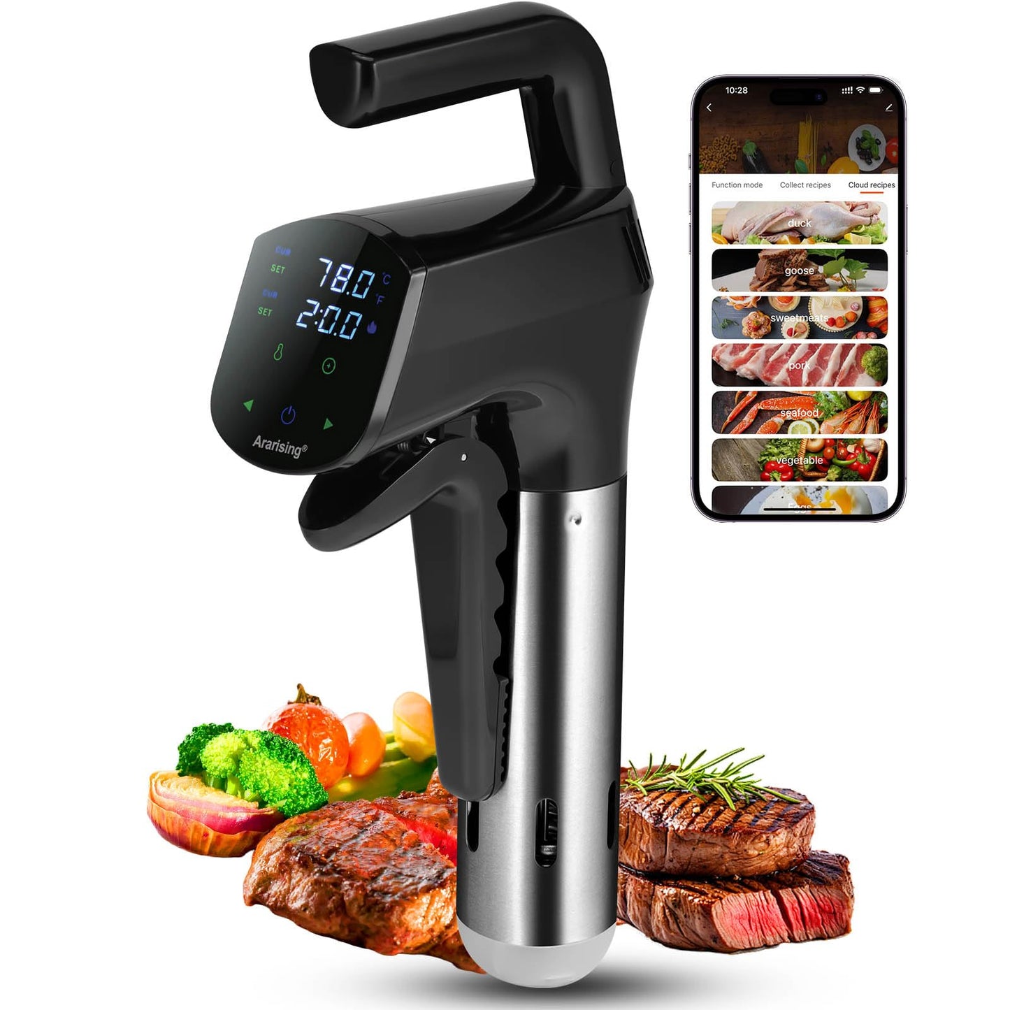 Sous Vide Cooker 2.4G WIFI, Sous Vide Machine with 30 Preset Recipes on APP & Calibration Function, 1300W Ultra-Quiet Immersion Circulator, Accurate Temperature and Time, Fast-Heating with Timer