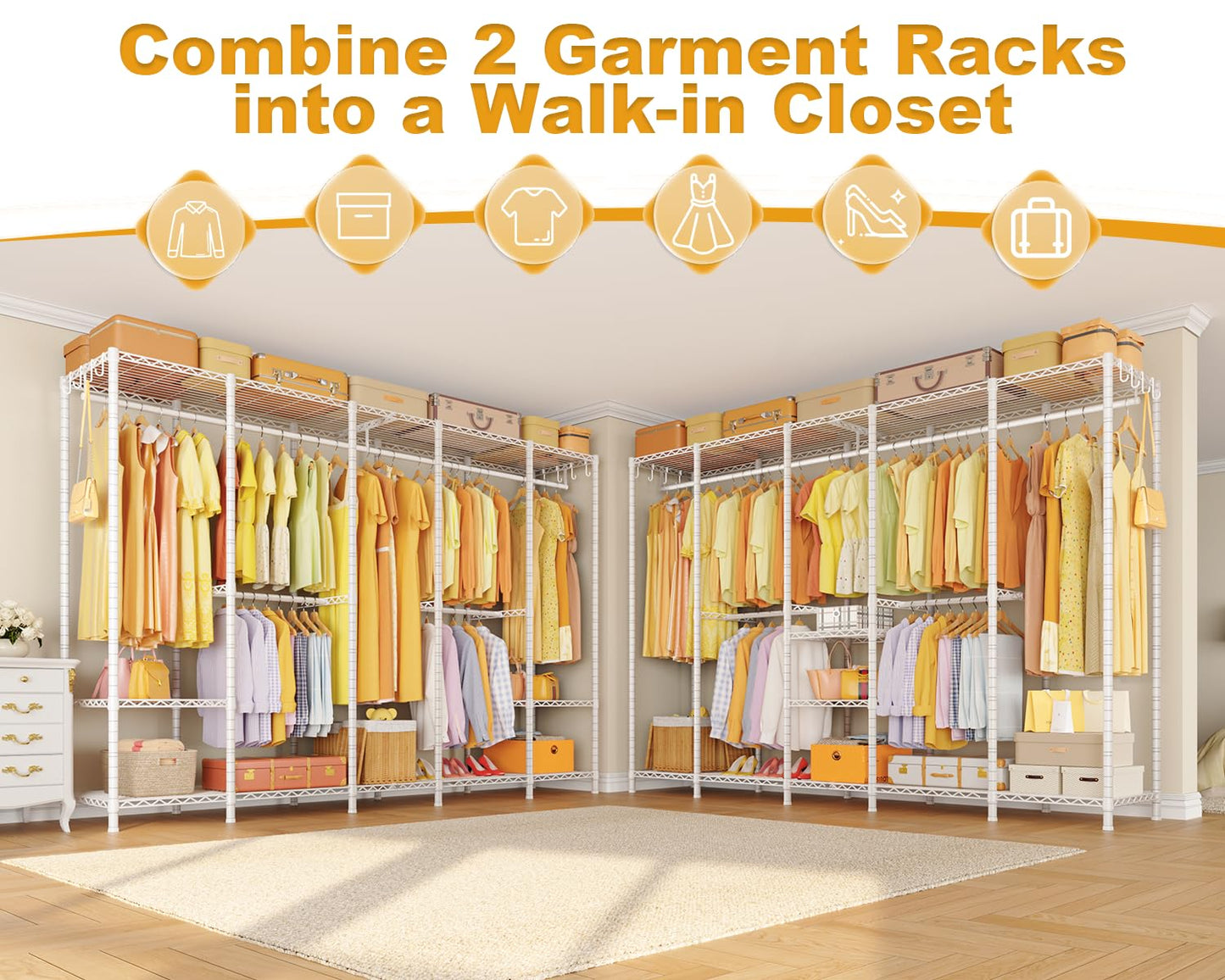 Ulif H50 Extra Large Clothes Rack, Heavy Duty Garment Rack, Freestanding Portable Closet, Clothing Racks for Hanging Clothes, Wardrobe Closet 89.8'' W x 15.8" D x 76.4" H, Max Load 1400 Lbs, White
