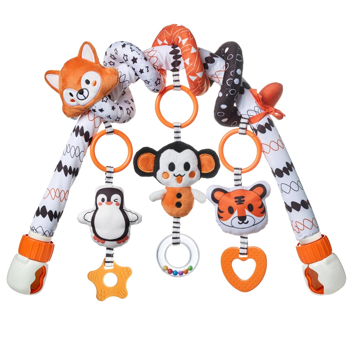 TUMAMA Black and White Baby Stroller Arch Toys, Removable Spiral Hanging Rattle Toys, High Contrast Car Seat and Stroller Toys for Baby 0 3 6 9 12 Months