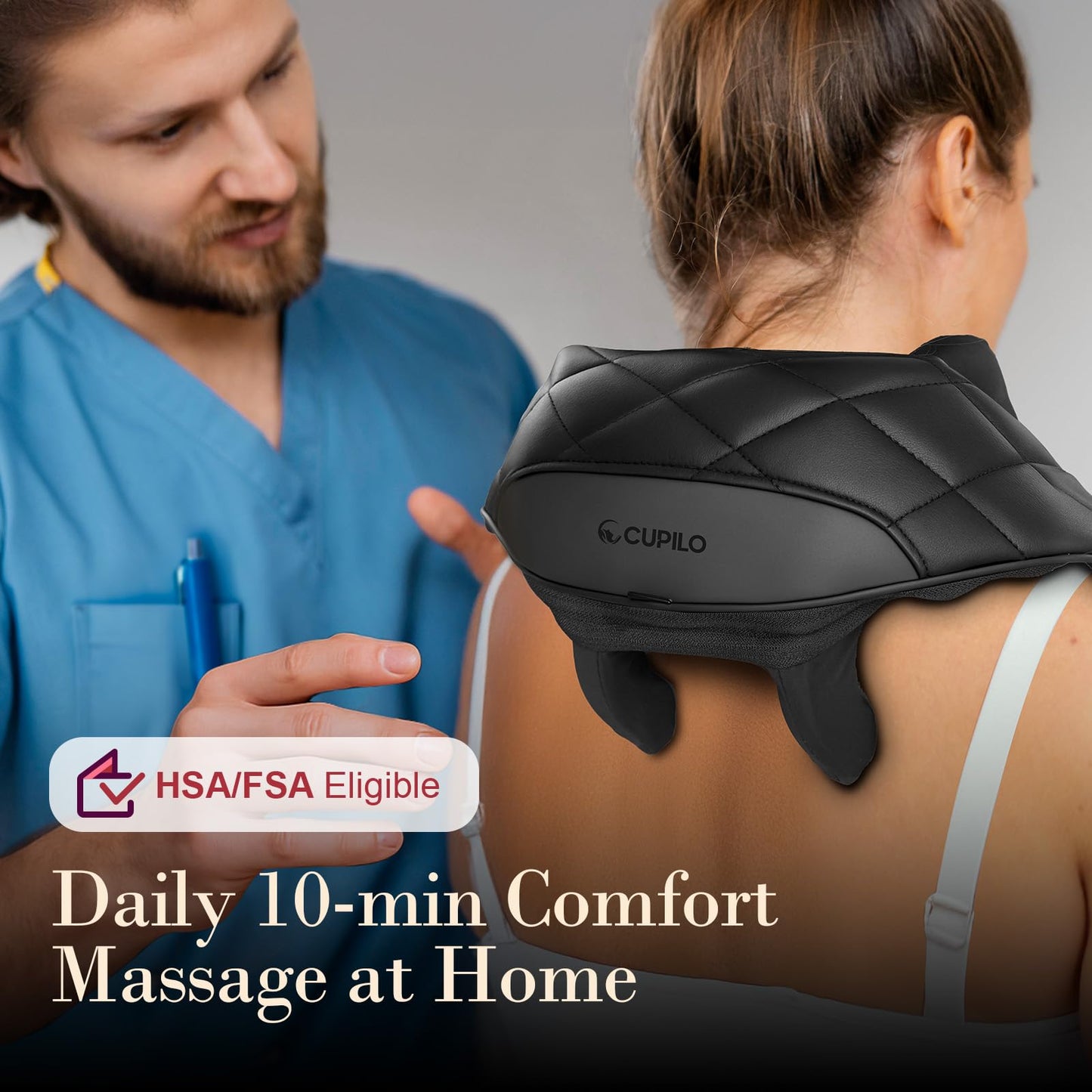 CuPiLo Cordless Neck Massager for Pain Relief Deep Tissue - HSA Eligible, Upgarded Deep Kneading FSA Shoulder Back Massager with Heat, Massager Pillow for Neck and Shoulder Pain, Gifts for Women Men