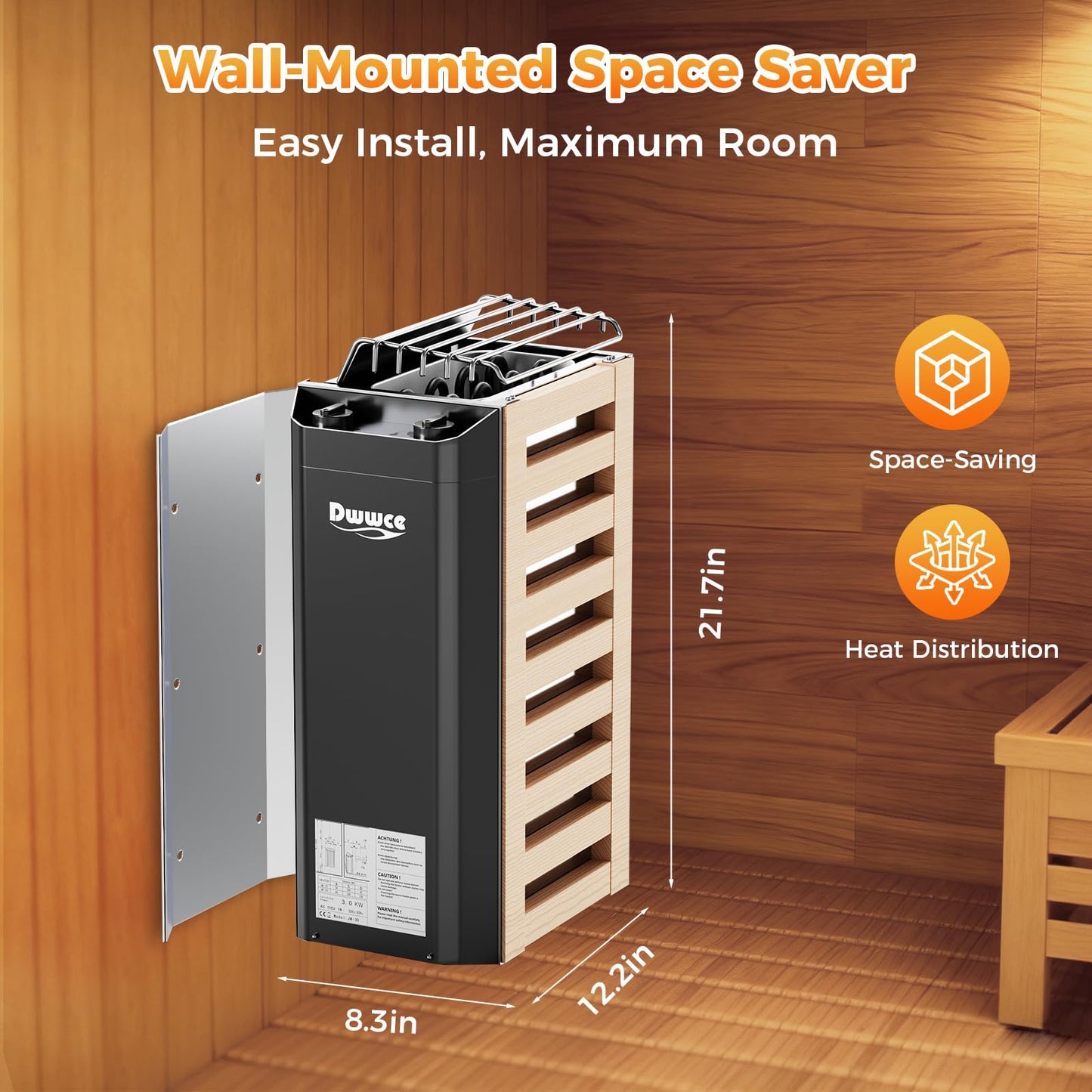 Dwwce 110V Sauna Heater with Plug, 2KW Electric Sauna Heaters Stove, Steam Bath Sauna Stove with 3H Timer and Temp Ajustable for 70-100 Cu.ft Small Sauna Room Home Hotel Spa