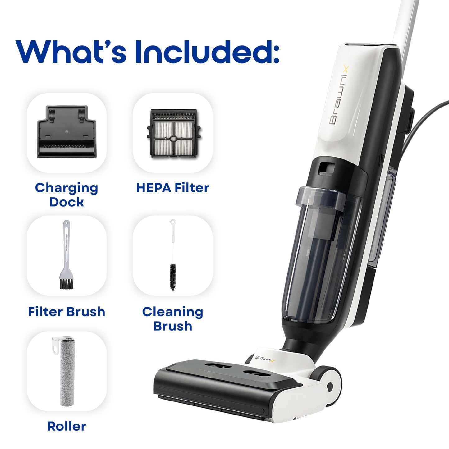 BRAWNIX Wet Dry Vacuum and Mop for Hard Floors | Digital Display | Great for Sticky Messes, Pet Hair, Picks Up Debris & Deep Scrubs | Self Cleaning | Vacuum Cleaner for Hard Floors and Area Rugs