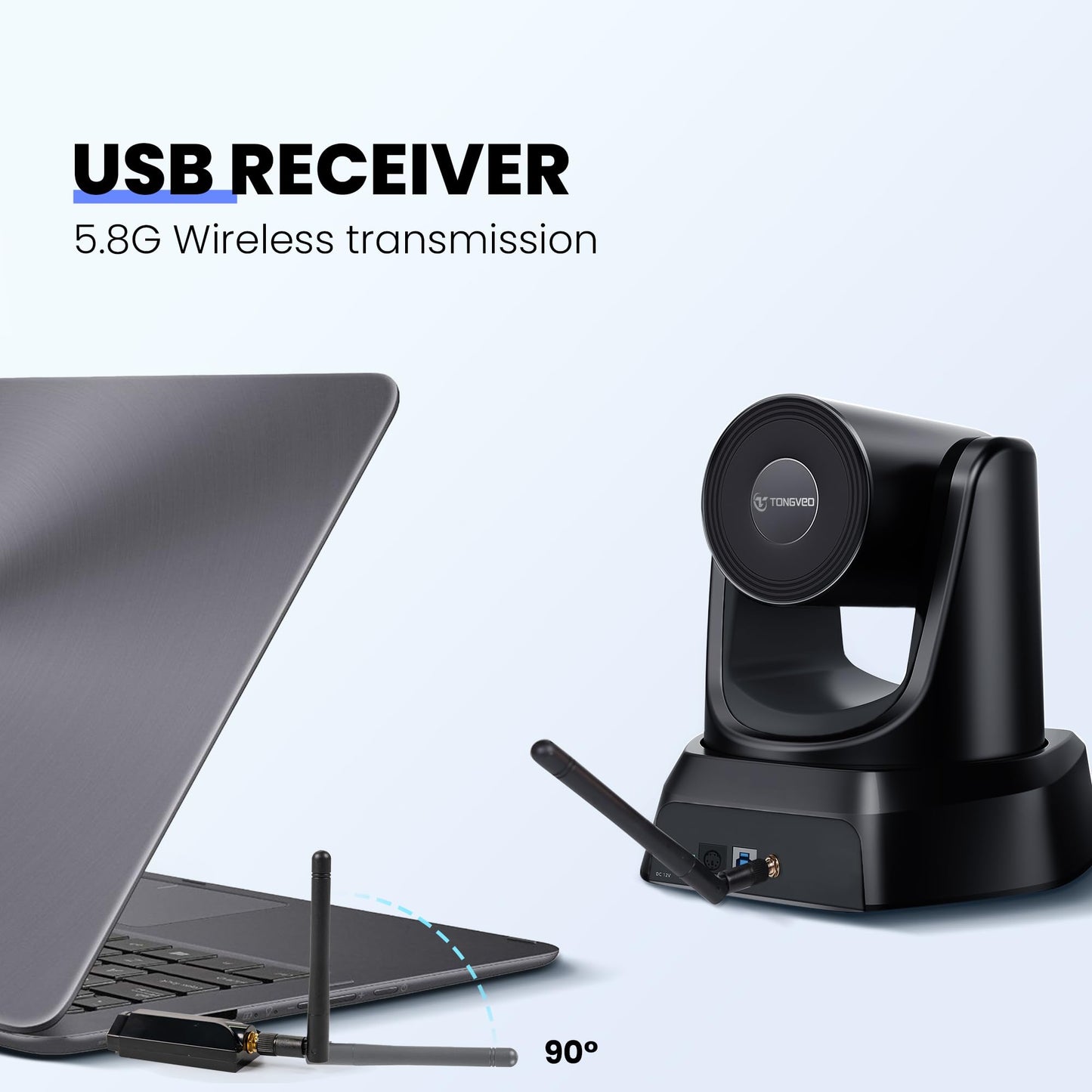 TONGVEO 5.8GHz Wireless Conference Room Camera System | 3X 60fps PTZ Camera with Bluetooth Microphone, 50ft Range, Compatible with Zoom, OBS - Easy Setup for Worship and Online Meetings