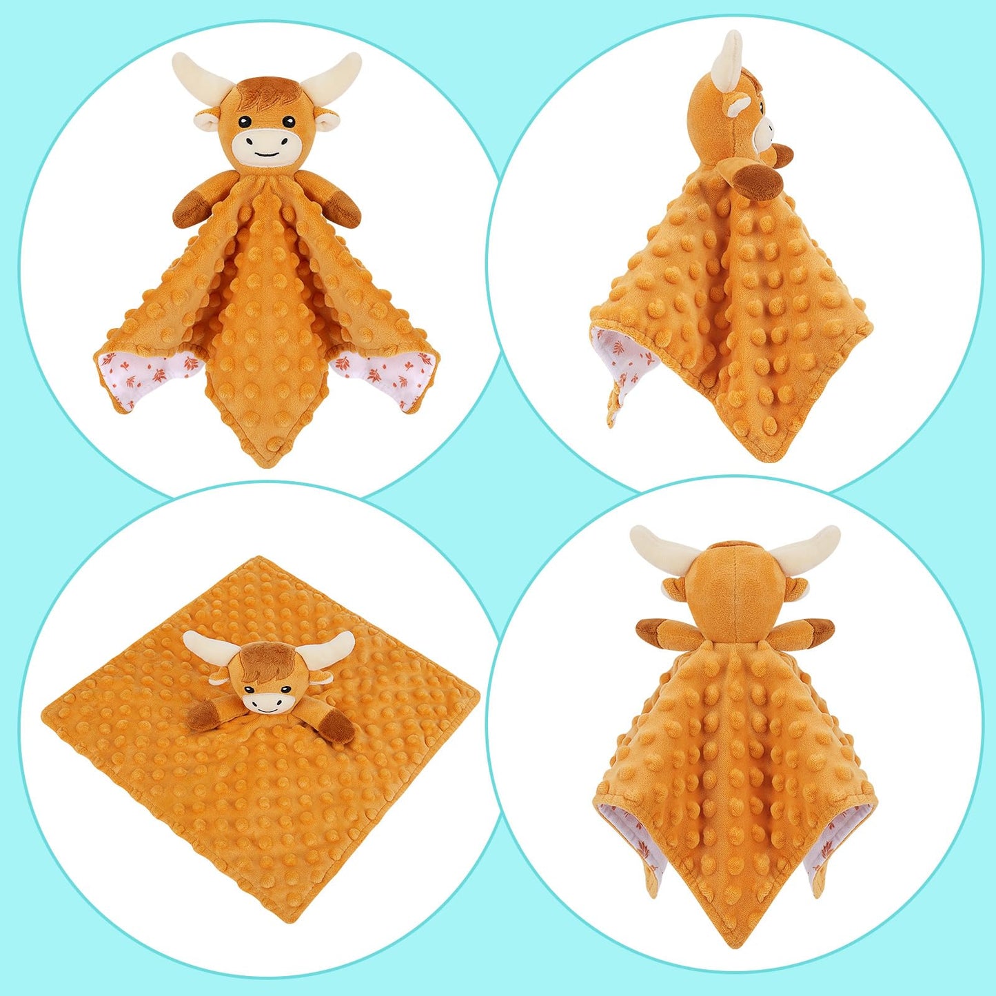 Sprinqdawin Loveys for Babies,Soft Baby Security Blanket for Newborn Infant Toddler Snuggle Toy Stuffed Animal,Lovey Highland Cow Security Blankets Baby Unisex for Gifts(Highland Cow,12.2in)