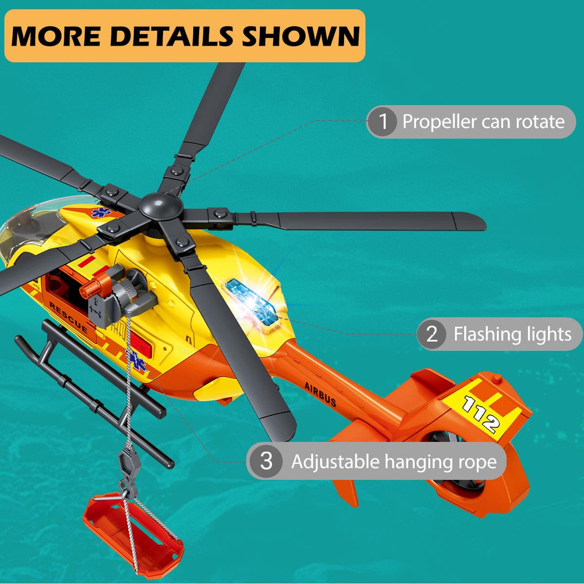 Rescue Toys Helicopter 15-in Airplane Toys for Kids with Hanging Basket Sounds and Lights for Boys Ages 3 4 5 6 7