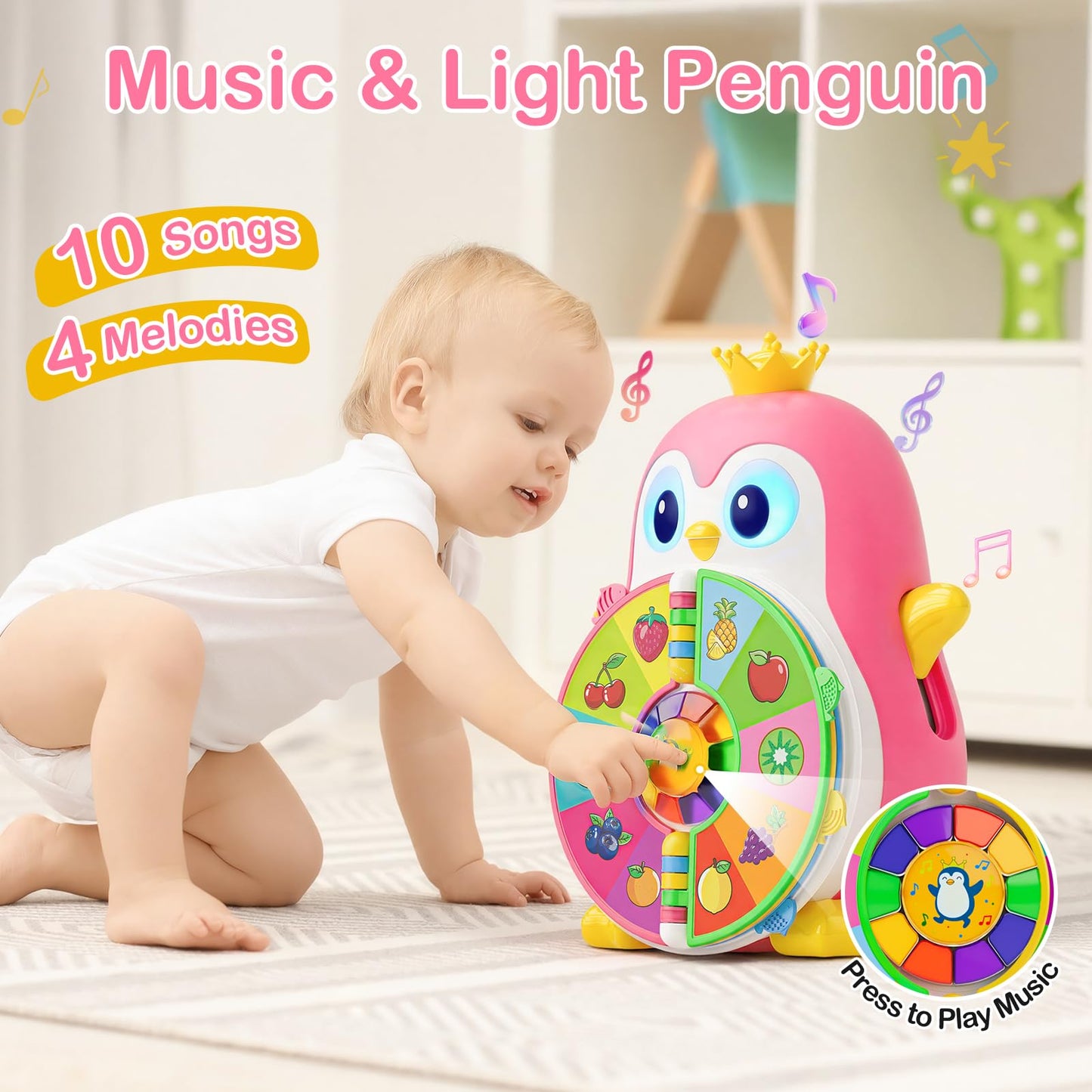 ToddlerCley Musical Penguin Toys for 1 Year Old Girl Gifts, Learning Educational Baby Toys for 1-3 Year with 5 Themes, Sound & Light, First Word Teaching 12-18 Months, 1st Birthday Girl Boy Gifts