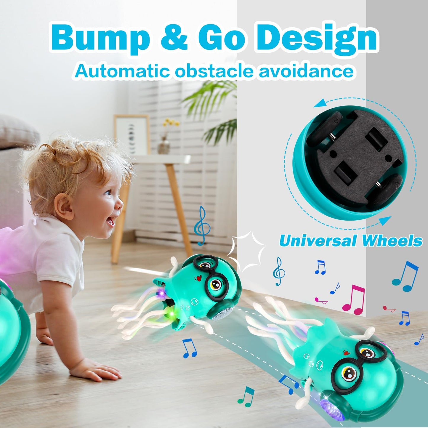 Dancing Octopus Baby Toys, Light Up Music Tummy Time Toys with 2 Flash Lights,Moving Electric Crawling Squid Toy for Babies with 1 Wheel,Baby Toy for 3 4 5 Year Old Boy Girl Christmas Birthday Gifts