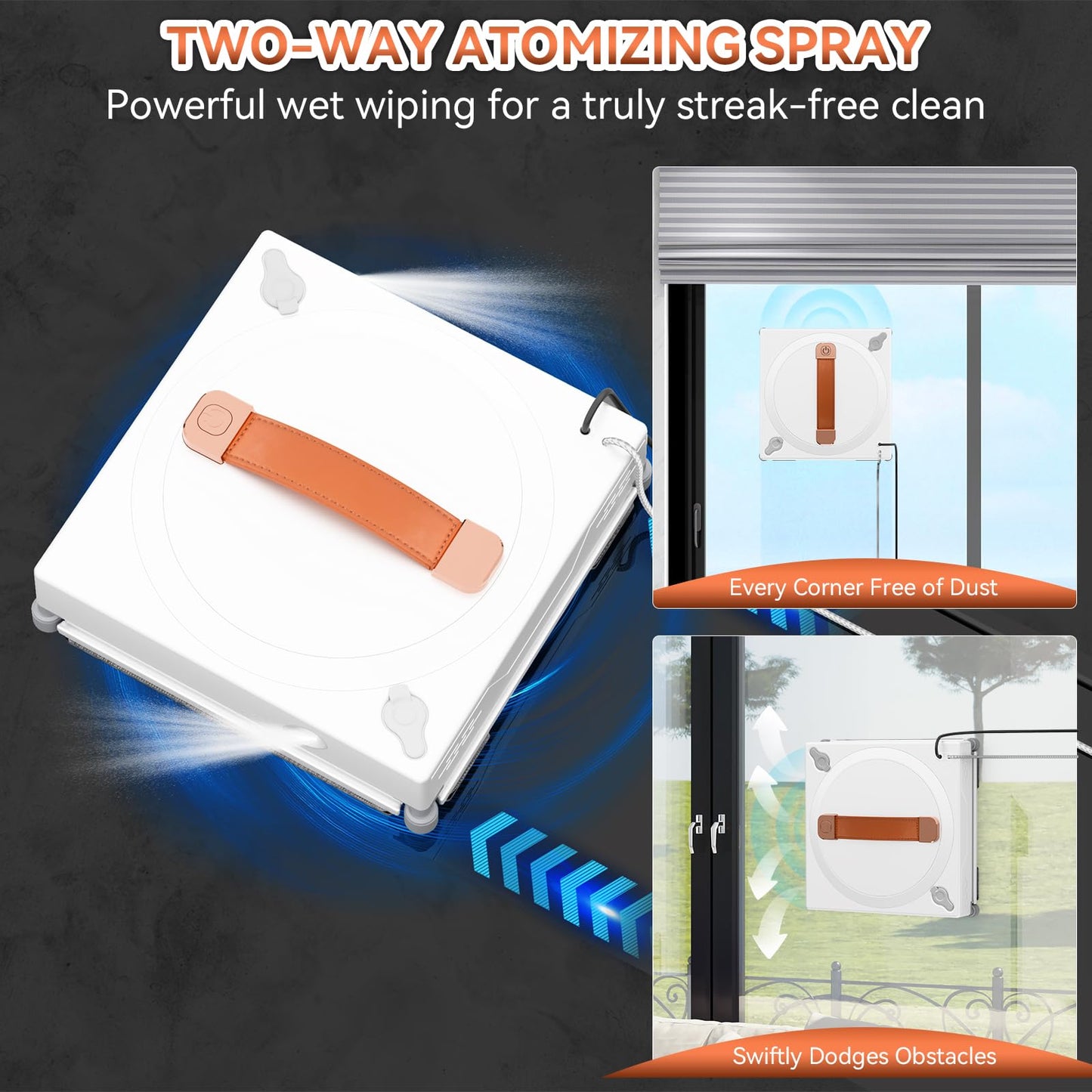 MIXILIN Window Cleaning Robot, 3000Pa Auto Windоw Cleaner Robot with Intelligent Path Planning & Edge Detection, Anti-Drop Prоtection, Dual Spray, Cleaner Tool for Tiles Railing Glass