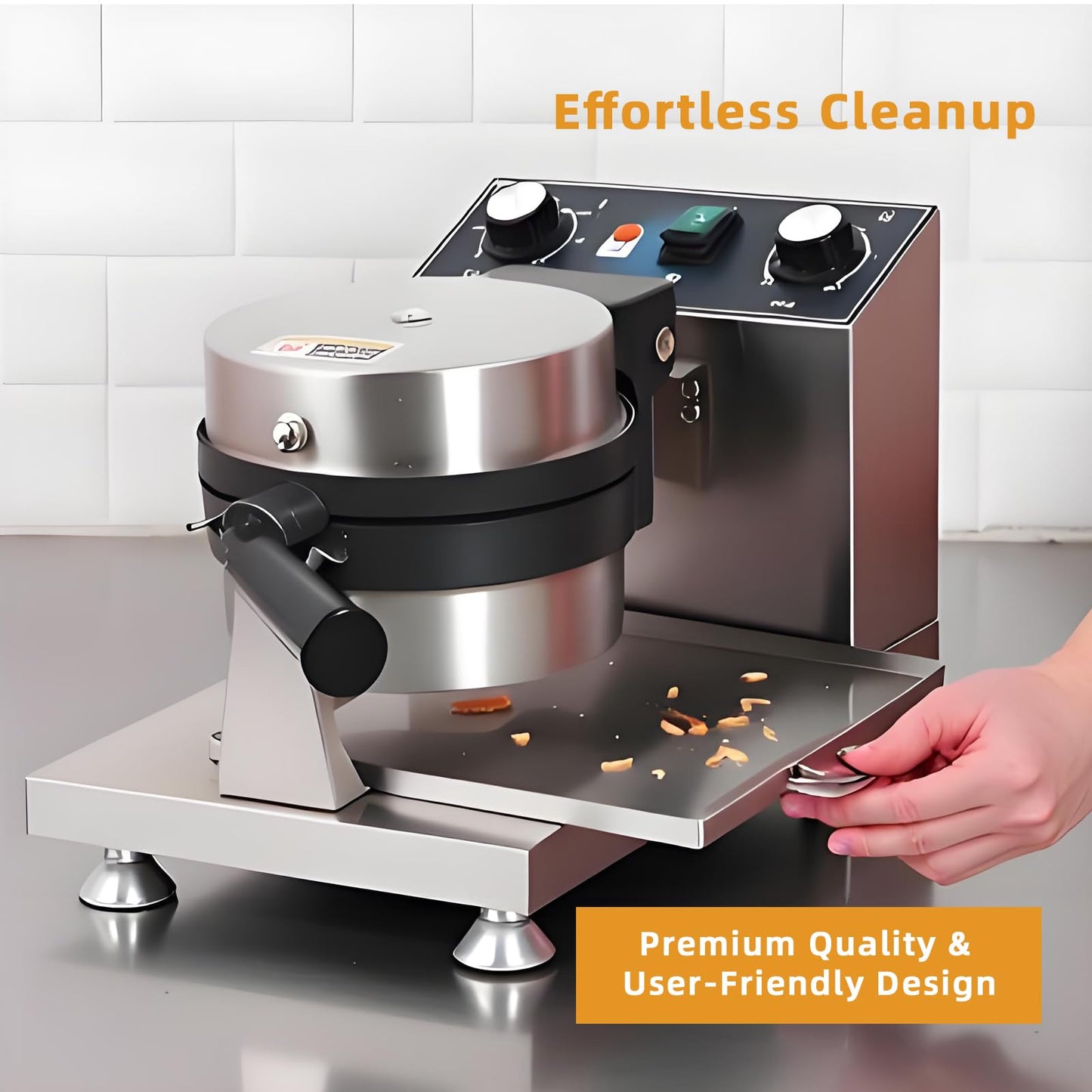 Hehinton® 110V 1300W Commercial Belgian Waffle Maker, 180 Degree Rotatable Waffle Baker Machine with 122-572℉ Temp Control, 0-5min Timer, φ7"X1.2" Thick Non-Stick Dough/Batter Round Waffle Maker