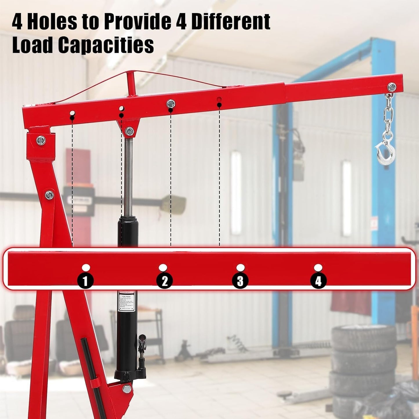 EliteEdge 2-Ton Folding Engine Hoist Cherry Picker 4400 Lb Capacity Hydraulic Shop Crane with Telescoping Boom 6 Caster Wheels for Automotive Repair Garage Use Includes Hitch and Storage Stand Red