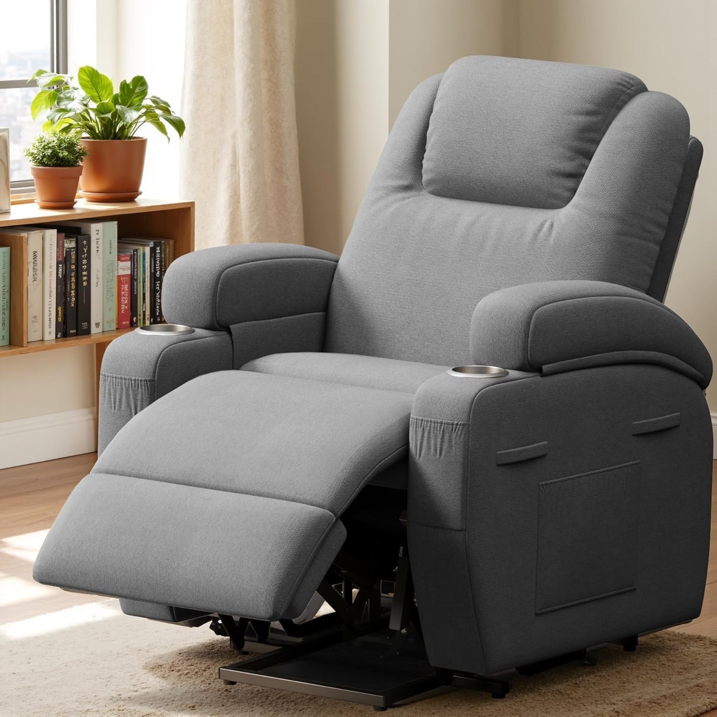 Flamaker Power Lift Chair Massage Recliner Chairs for Elderly - Ergonomic Design with Cup Holders & Side Pockets, Remote Control (Gray)