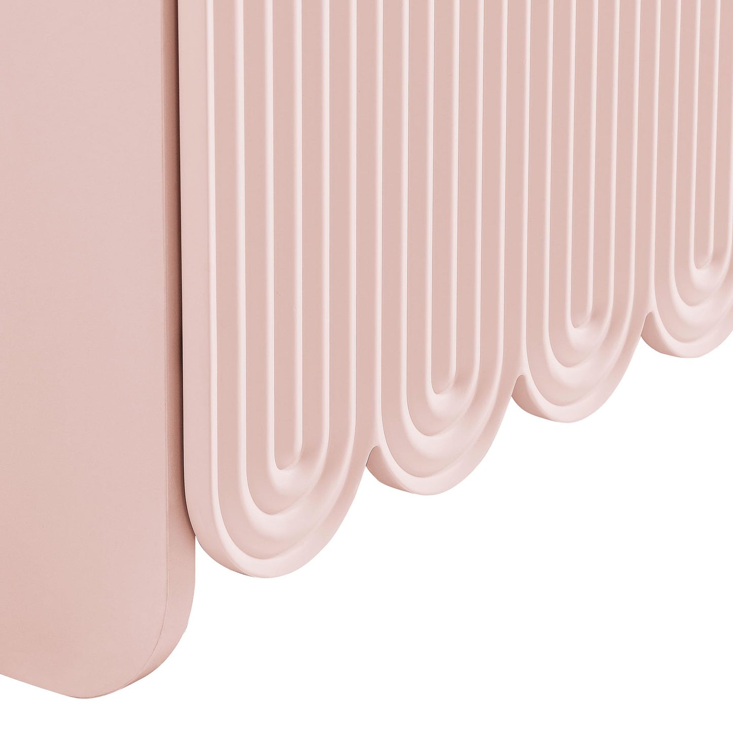 Modway Dahlia 55-Inch Fluted Sideboard Cabinet in Soft Pink — Accent Storage Cabinet with Adjustable Shelves — 3-Door Scalloped Sideboard for Living Room, Entryway, or Dining Room