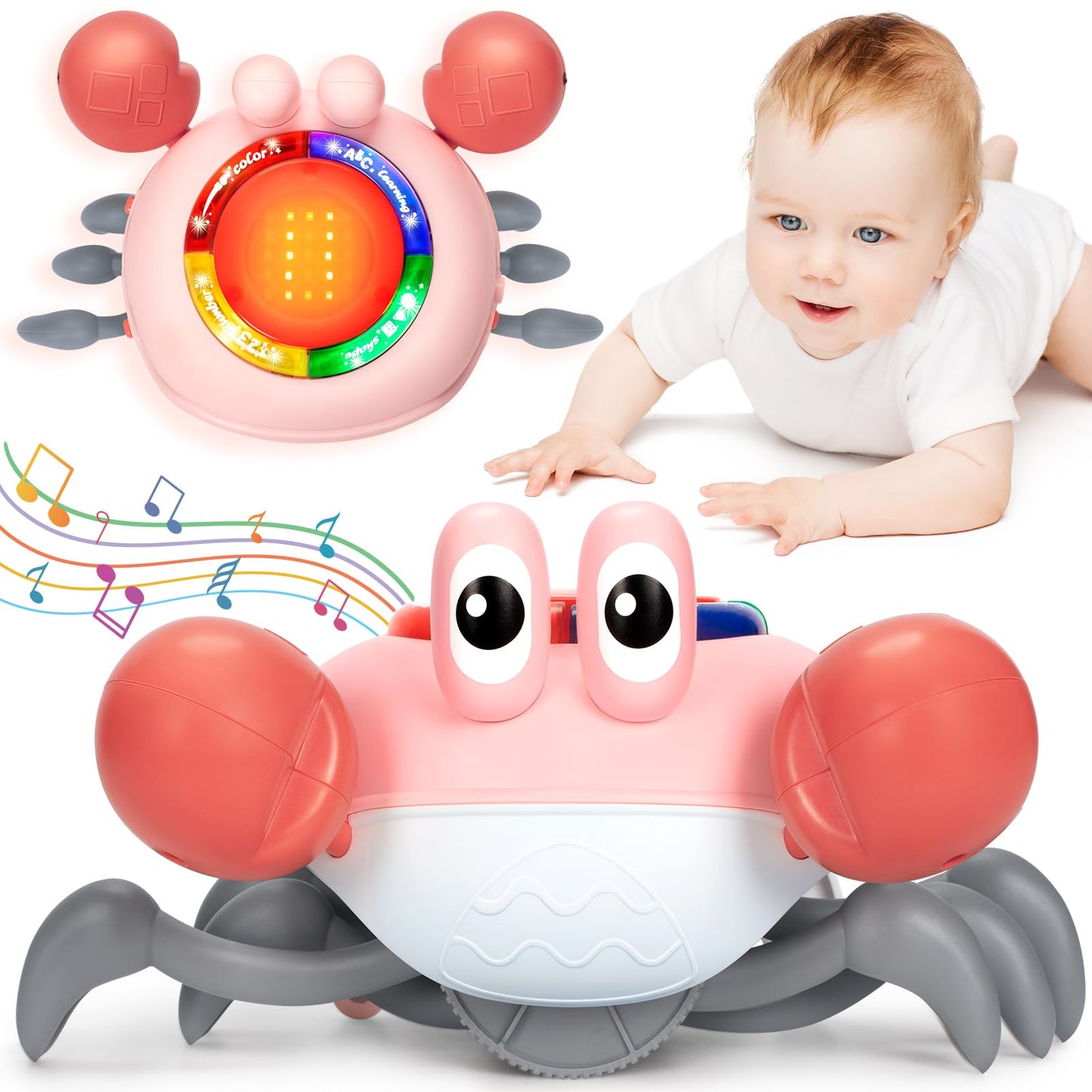 Musical Crawling Crab Baby Toy - Tummy Time Toys for 6-12 Months Boy Girl, Light-up Walking Dancing Moving Crab Toys for 1 Year Old Baby Educational Learning, Crawly Crab Gift for 12-18 Months Infant