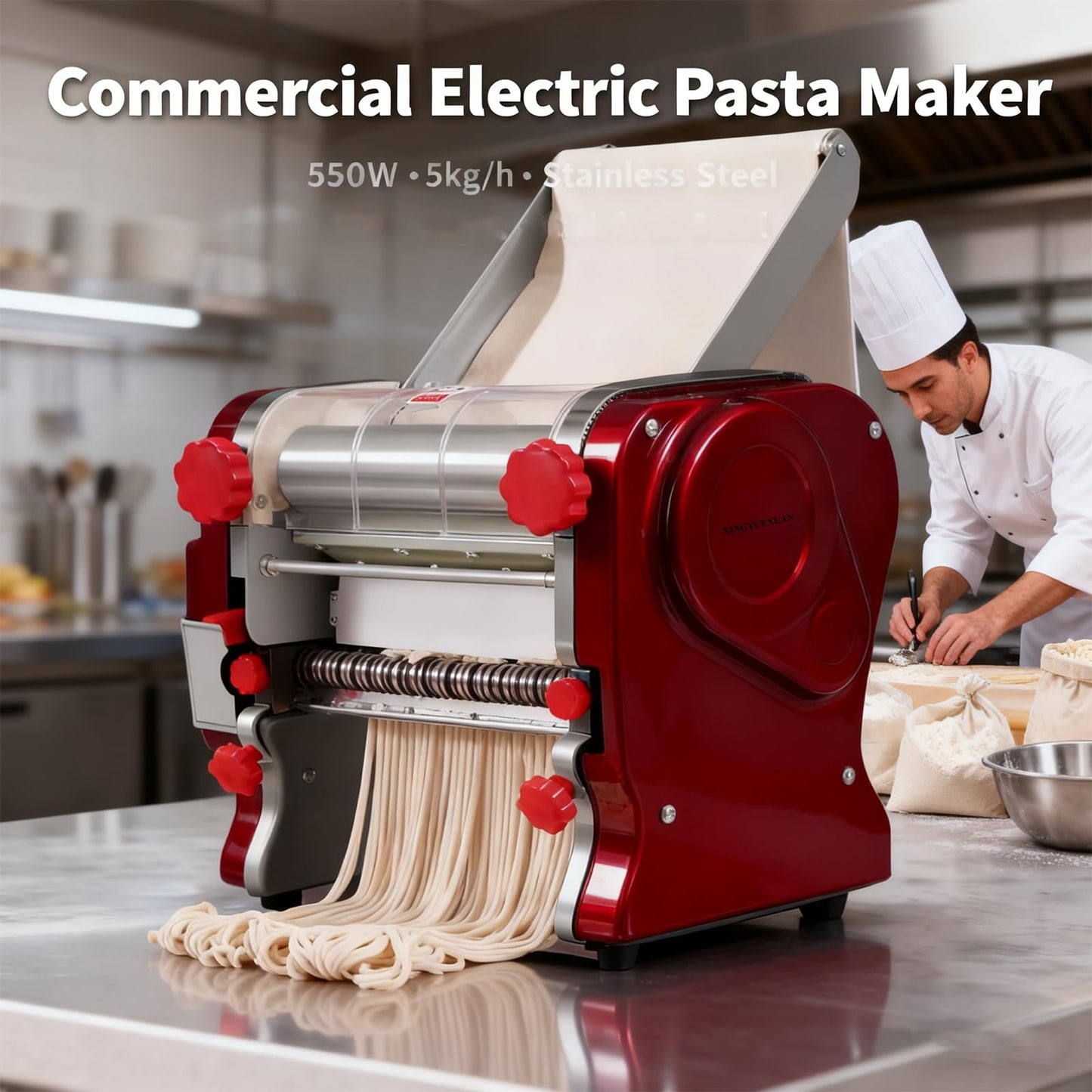 XINGYUEXUAN Electric Pasta Making Machine Commercial Noodle Spaghetti Maker Dough Roller with 2mm/6mm Cutter