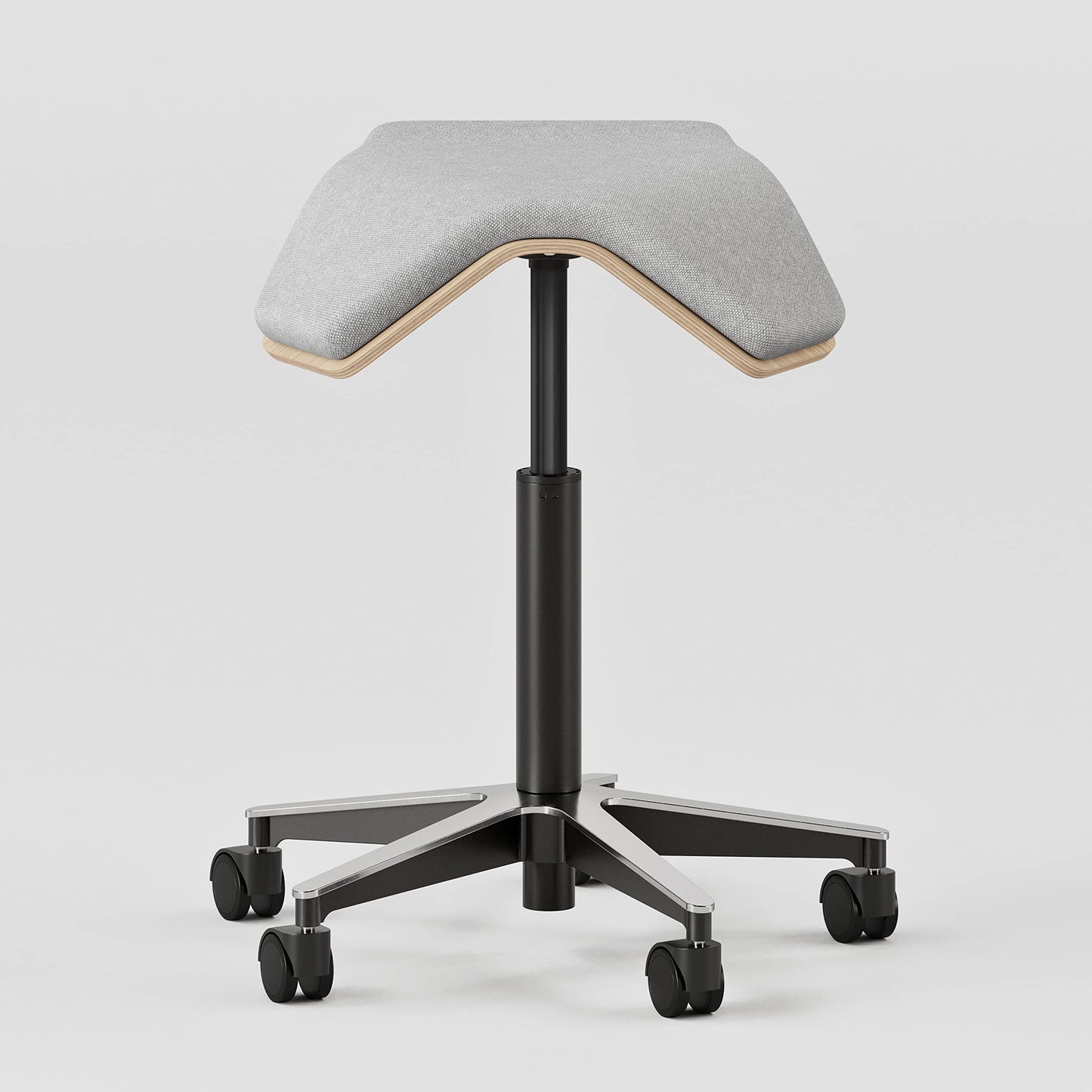 Branch Saddle Chair - Ergonomic Rolling Stool with Birch Plywood Frame and Recycled Seat Fabric - Height Adjustable Saddle Seat for Active Sitting and Better Posture - Dove