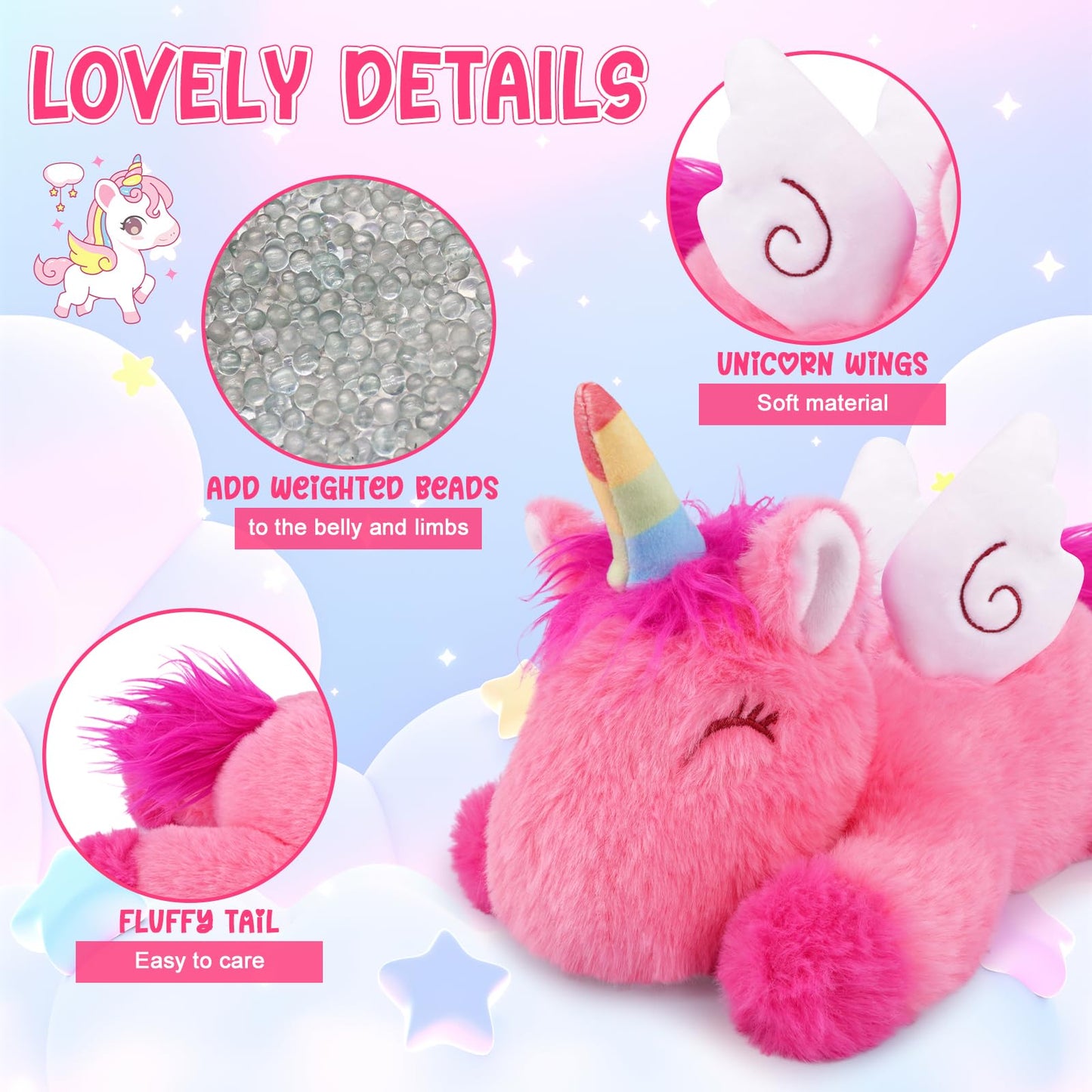 Slojkardon Weighted Unicorn Plush - 11" Pink Unicorn Stuffed Animal for Girls, Cute Huggable Weighted Stuffed Animals Soft Sensory Plushie Toy 0.8 lbs, Birthday Gifts for Kids & Adults