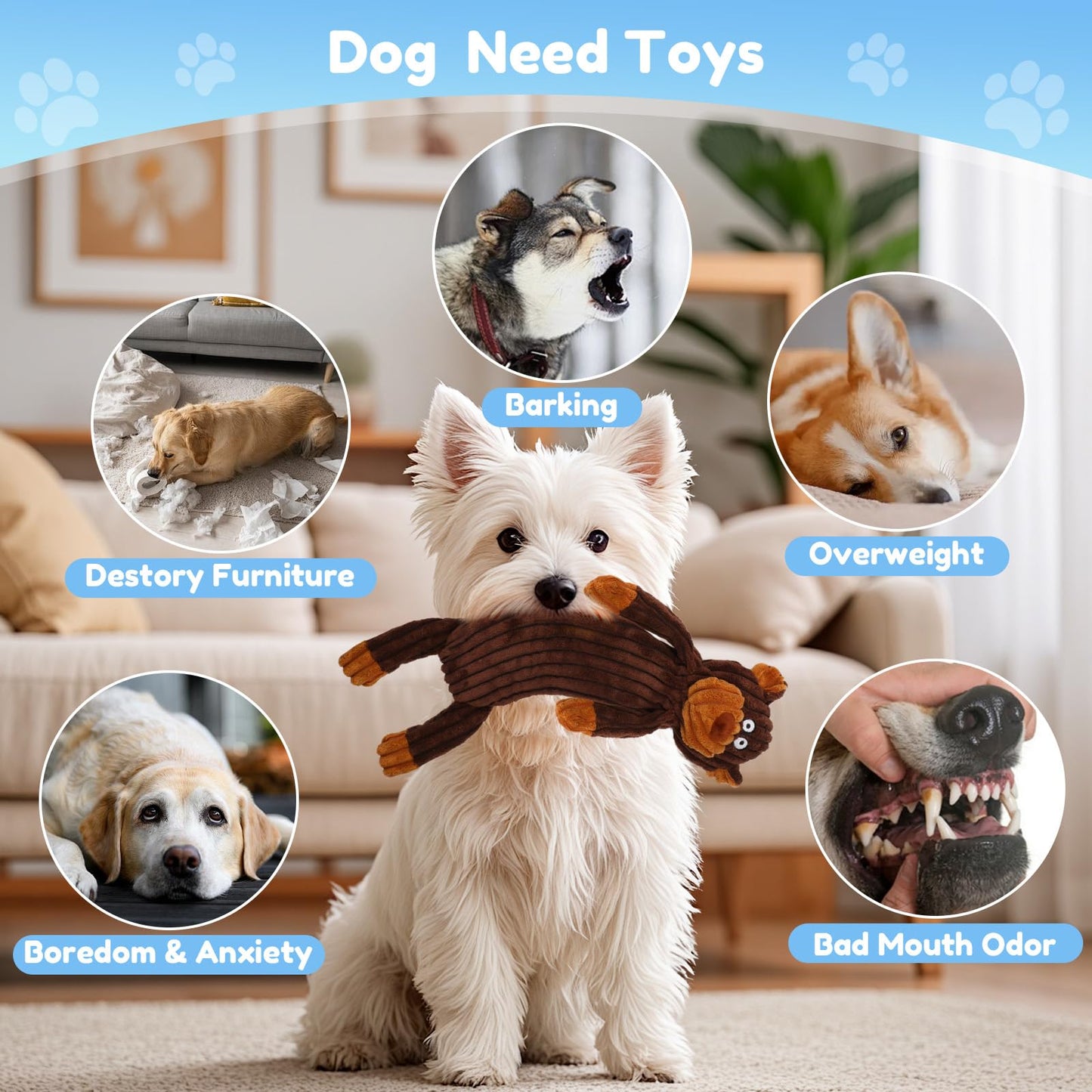 No Stuffing squeaky Dog Toys for large dogs,5pack plush Crinkle chew Dog Toys to Keep Them Busy,Durable Cute Animals Puppy Teething toys for Small Medium Large Breed, dog Gifts & Tug of War Toys