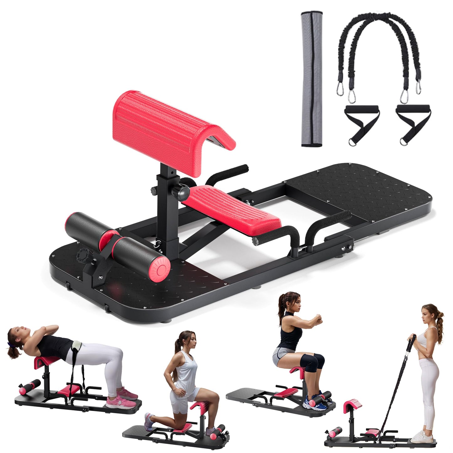 Hip Thrust Machine with High Resistance and Protectors Pad - 3D High Density Polyurethane Cushion - Premium Squat for at Home Gym-Comes with Handles to Exercise Your Arms GlutesWorkout（Black）