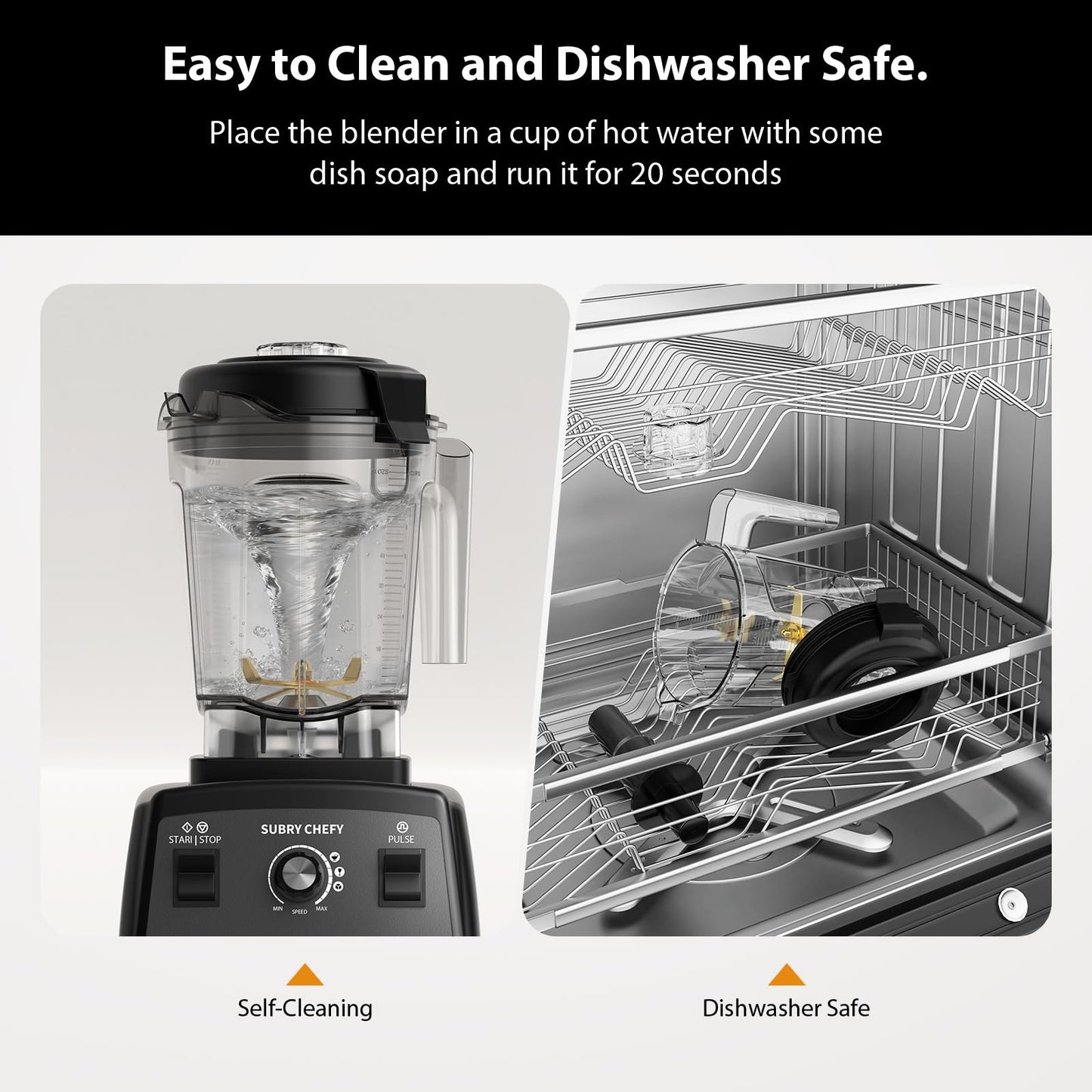 Subry Chefy Countertop Blender Pro 2000W, Professional High-Speed Blender with Powerful Brushless Motor, 25-Speed, 68oz, Heavy Duty Kitchen Blender for Smoothies, Ice Crushing & Food Prep, Black