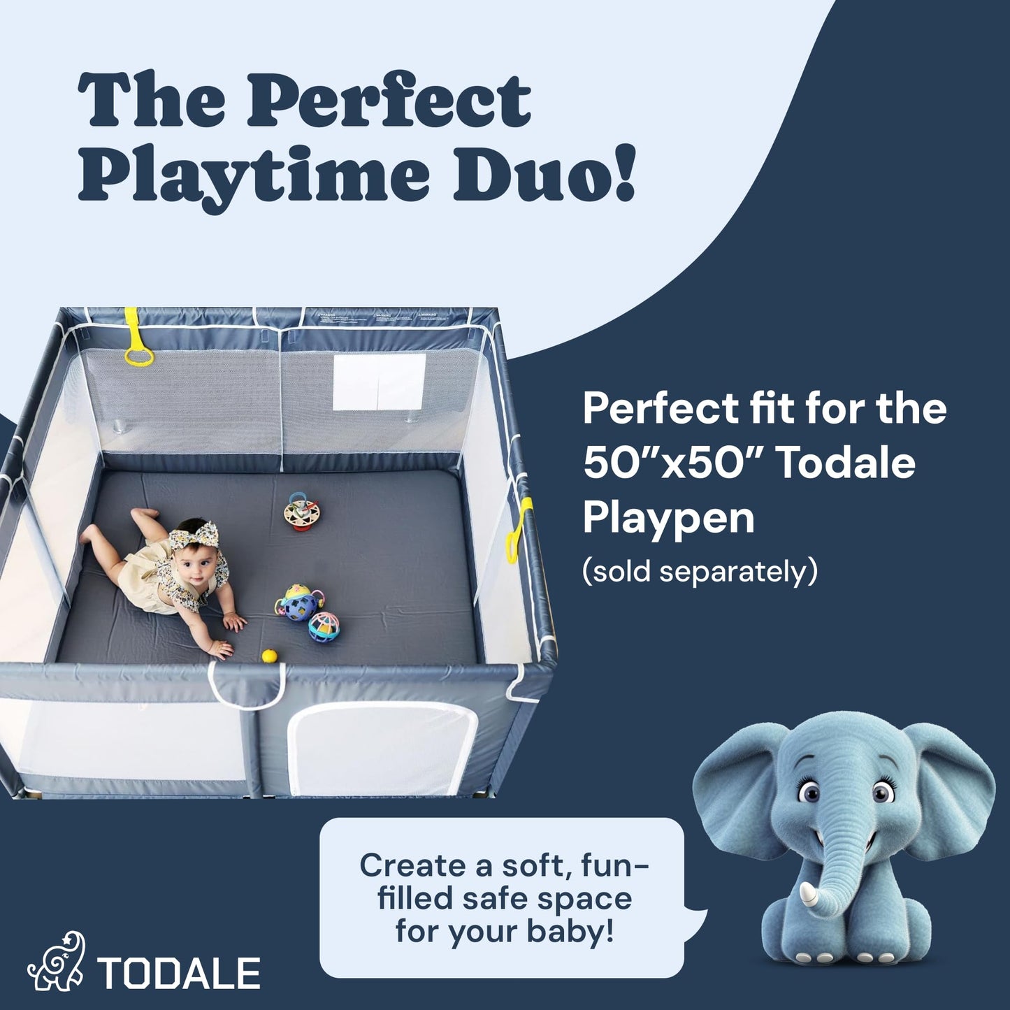 Todale Baby Play Mat, 50 x 50 Inches - Self-Inflating Foldable Foam Play Mat for Babies - Waterproof, Portable Floor Cushion for Playpen, Tummy Time & Christmas Gift Holiday Present Newborn Shower Toddler's Birthday.