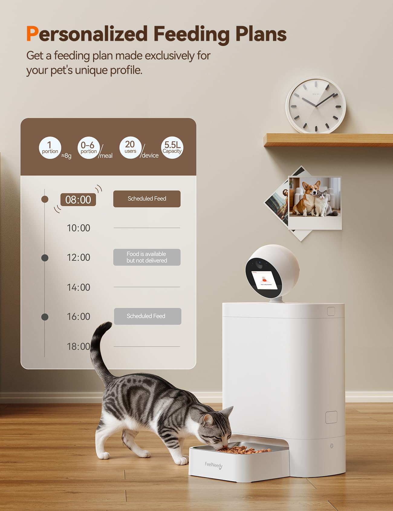 Automatic Cat Feeder with Camera 360°, 2K HD with Night Vision & 2-Way Audio Auto Dog Feeder, 2.4G/5G Smart Pet Feeder with Display & APP, 5.5L Video Recording Timed Food Dispenser for Cats/Dogs