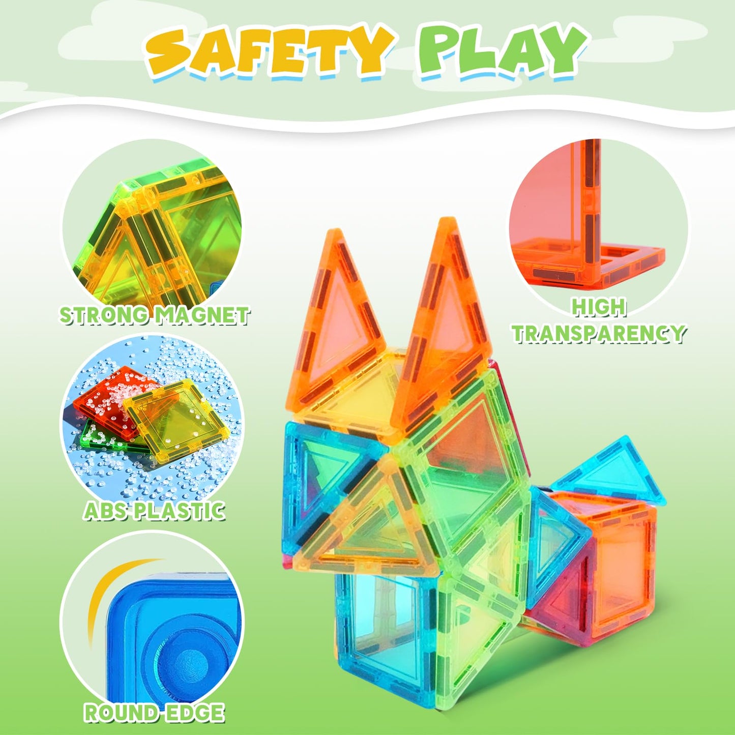 W WISE BLOCK Magnetic Tiles, 60 PCS Magnetic Tiles Building Set, Educational STEM Magnets Tile Toys for Boys Kids Toddlers Ages 3 4 5 6 7 8 9+ Year Old