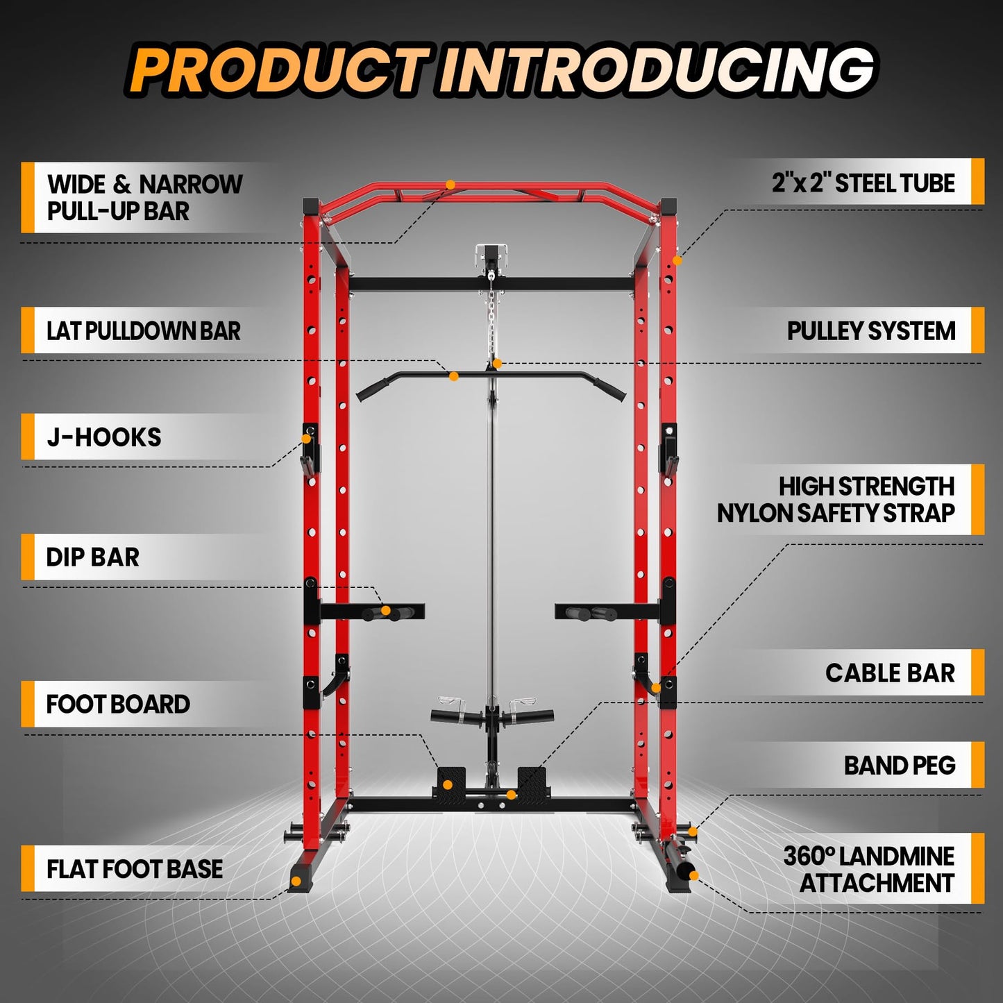 GAOMON Multi-Function Power Rack - Heavy-Duty Power Cage with LAT Pulldown, Cable Pulley, j-Hooks, Dip Bars, Landmine Attachment (1600 LBS Weight Capacity) for Home Gym