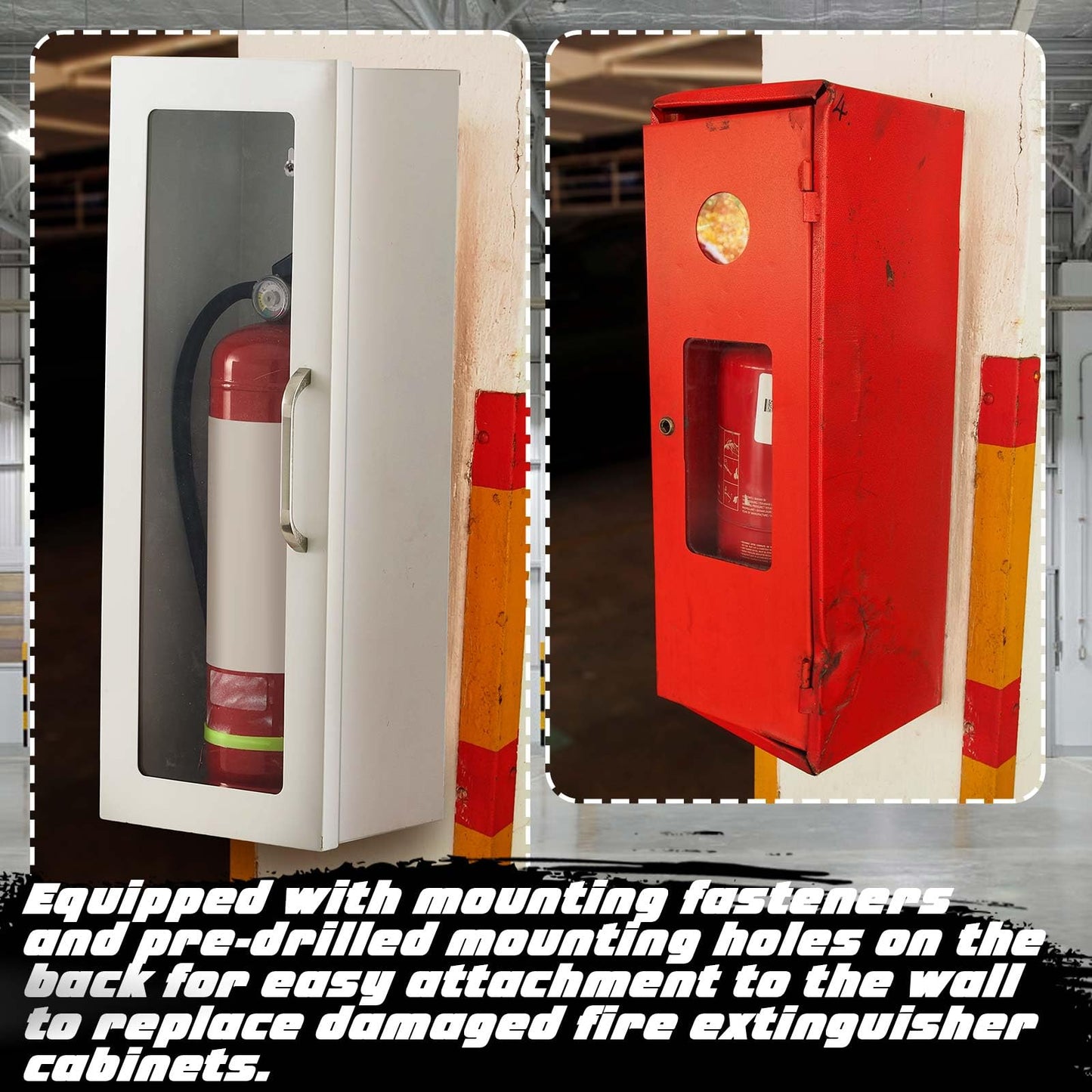 Zonon 2 Pcs 10lb Fire Extinguisher Cabinet Wall & Surface Mount 24-3/4 H x 10-1/4 W x 6-3/4 D 22 Gauge Steel Fire Extinguisher Box Case Extinguishers Holder with Handle for Indoor Outdoor (White)