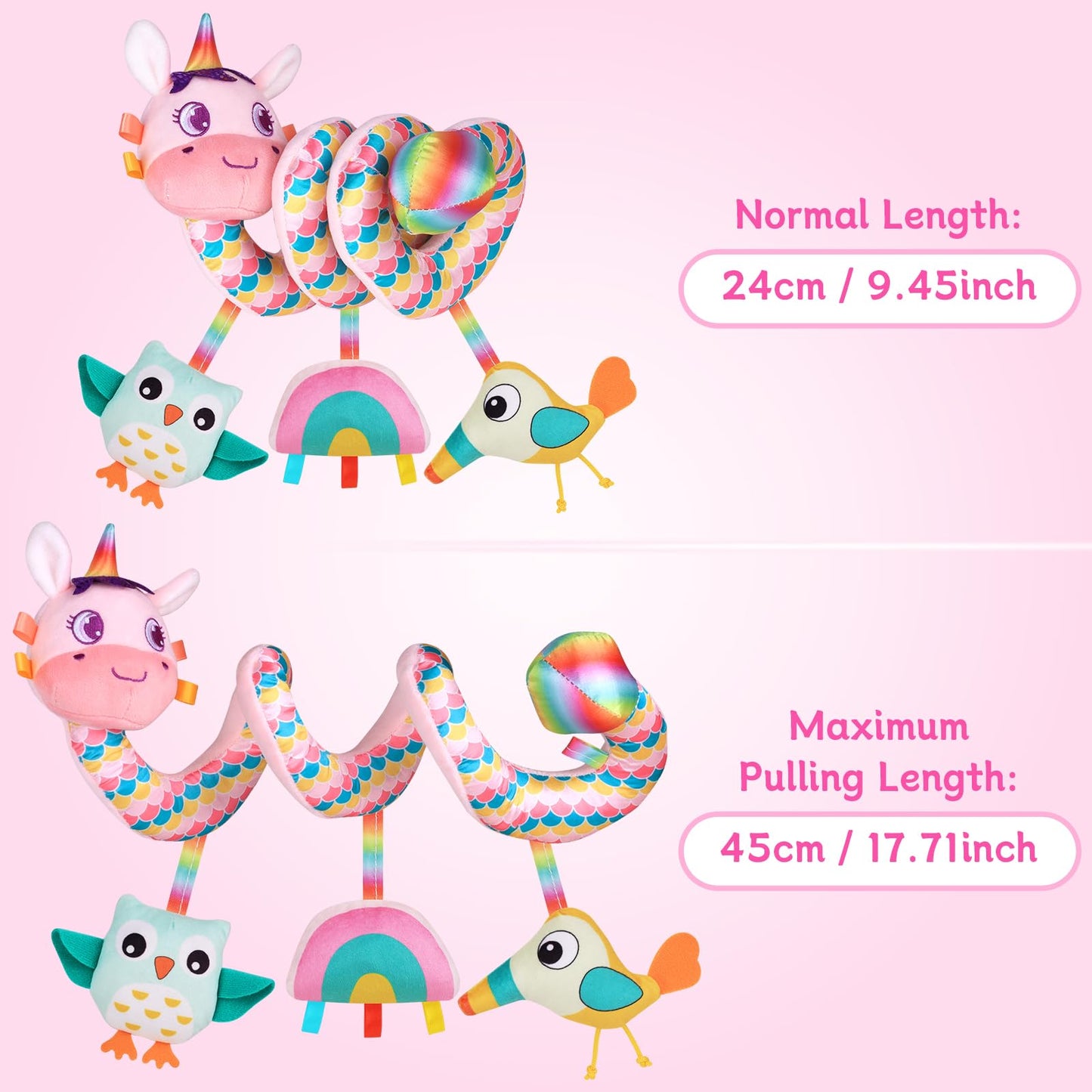 Car Seat Toys for Infants 0-6 months, Spiral Hanging Crib Stroller Activity Toys with Rattles, Baby Car Seat Accessories Toy for Developing Sensory & Motor Skills, Ideal Gift for Newborn Infant