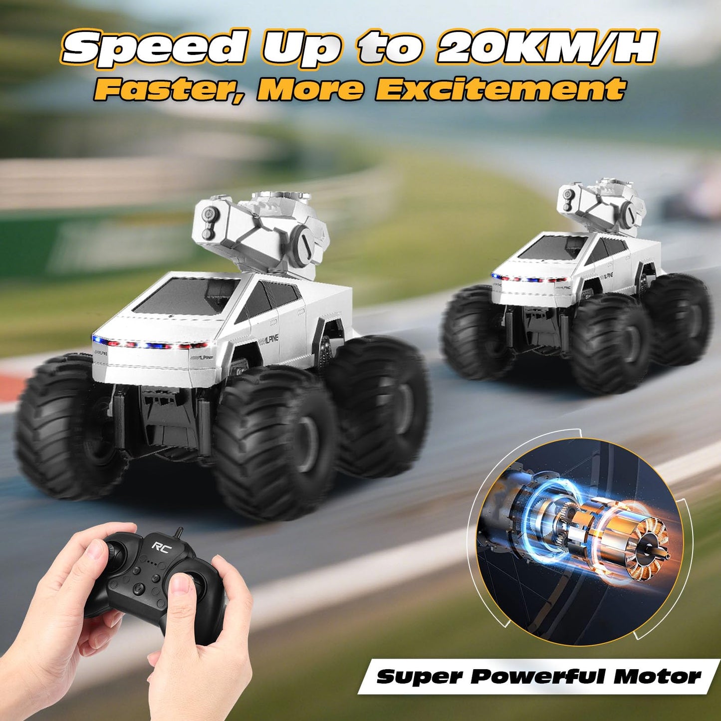 Fippy Amphibious Remote Control Car with Water Squirt, Waterproof Remote Control Truck, 1:16 RC Monster Truck, 4WD All-Terrain Off-Road Pickup RC Trucks Gift for Kids Boys