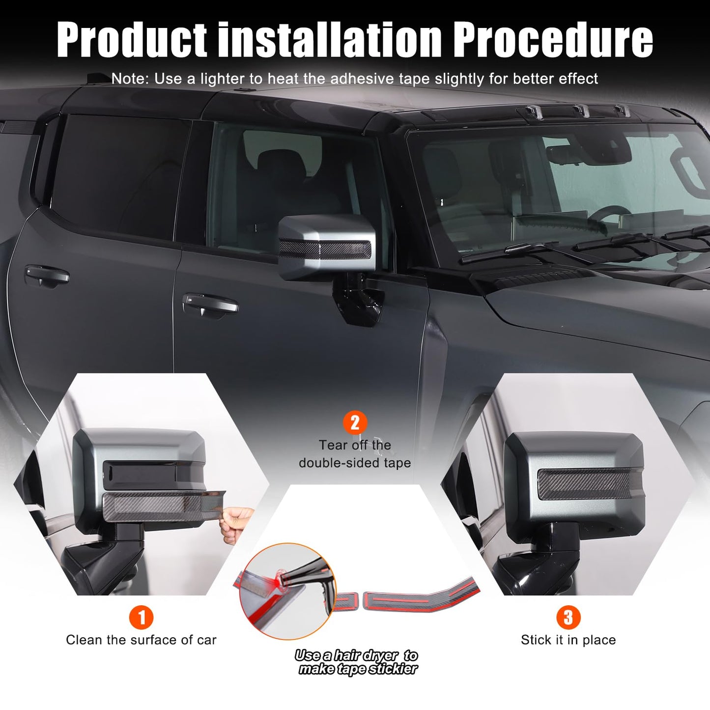 for Hummer EV SUV Pickup Accessories Rear View Mirror Side Molding Cover Trims,Genuine Carbon Fiber Rearview Mirror Molding Protector for Hummer EV SUV Truck 2022-2024-2025 (Black)