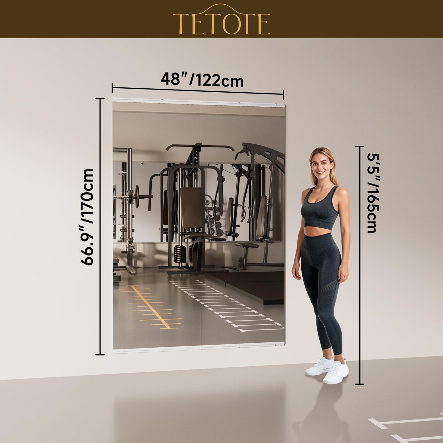 TETOTE Gym Mirrors for Home Gym Wall Large 67" x 24" - 2PCS Workout Exercise Fitness Mirror, Tempered Glass Frameless Full Length Mirror for Garage, Dance Studio, Yoga, Bedroom, Living Room