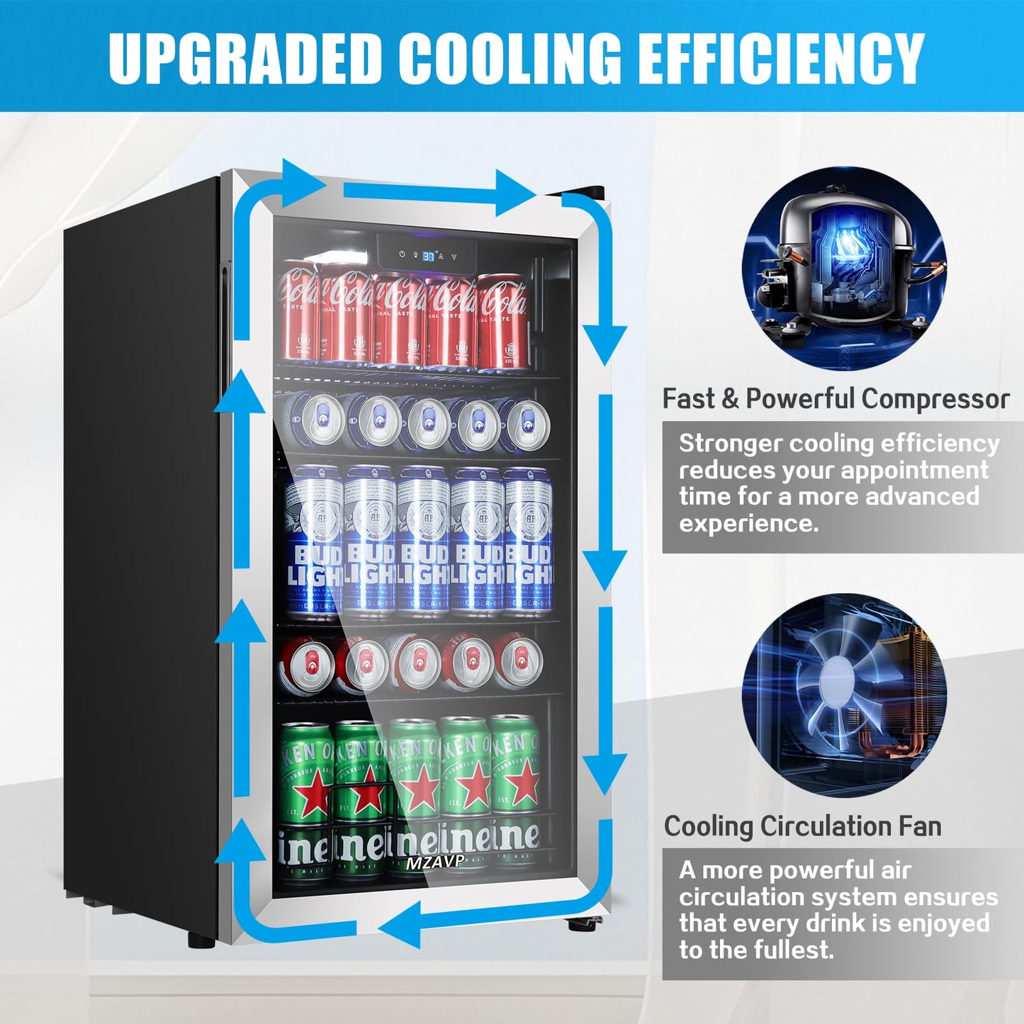 MZAVP Beverage Refrigerator Cooler, 120 Can Mini Fridge with Reversible Glass Door for Soda Beer, 3 Cu.Ft Drink Fridge with Digital Temperature Control & Adjustable Shelves - Silver