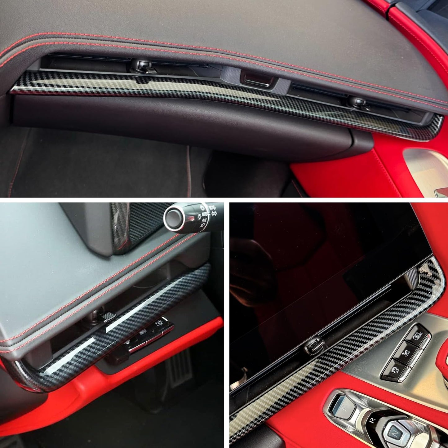 TUWEEN Carbon Fiber Dashboard Strip Trim Compatible with Chevrolet Corvette C8 2020-2023, ABS Central Console Dash Board Cover (Carbon Fiber Pattern)