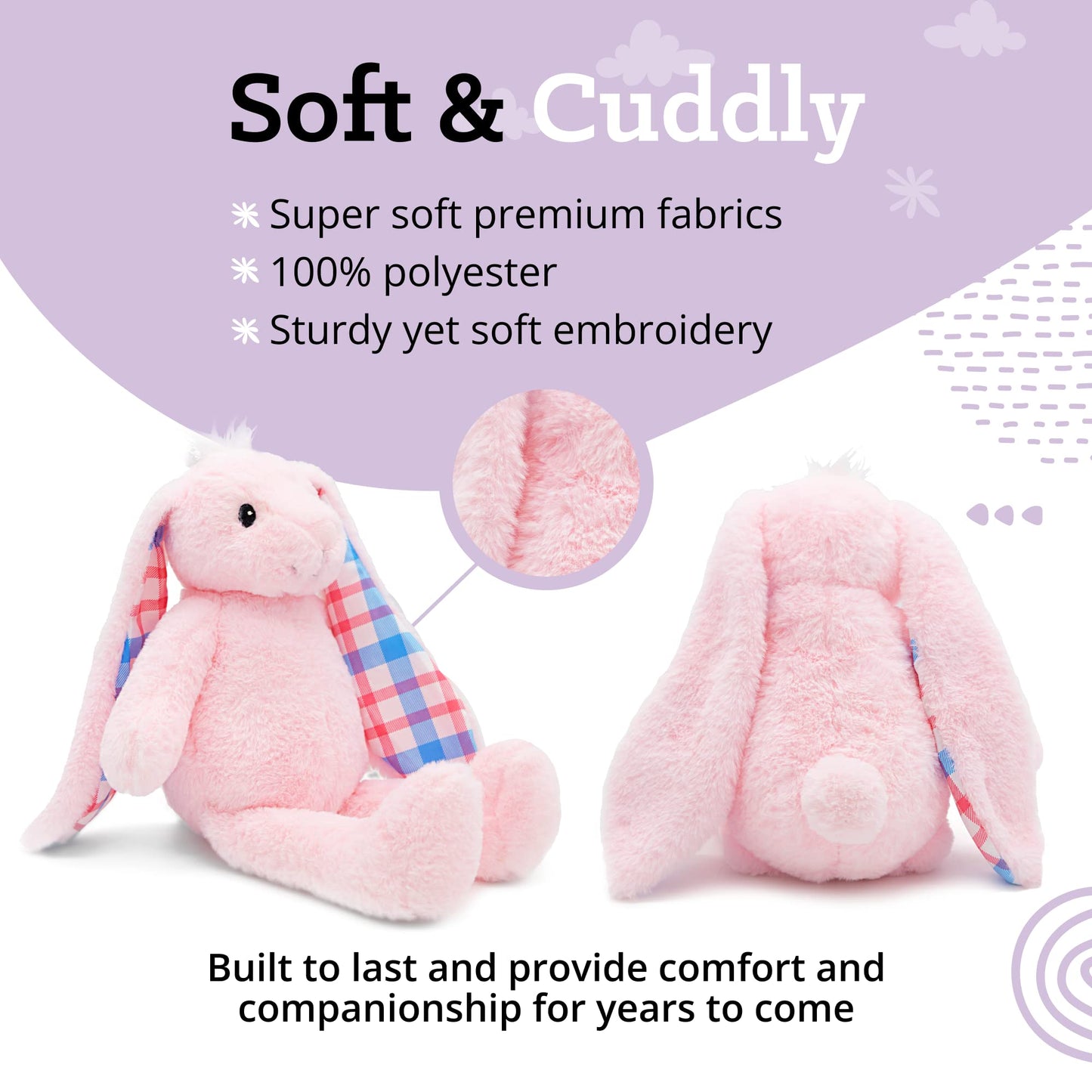 Plushible Easter Bunny Stuffed Animal, 18" (Pink) - Plush, Soft Embroidered Stuffed Bunny Toy for Kids, Newborns, Boys & Girls, Cuddly and Adorable Plush Toys