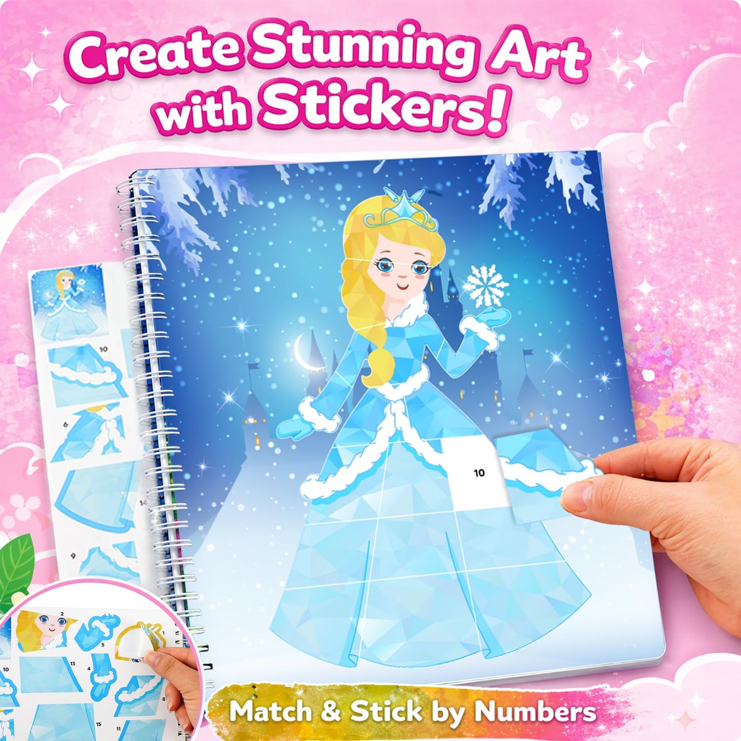 Water Coloring Books for Kids Ages 4-10, 2 Pack Paint by Sticker Activity Book, 20 Designs, Mess-Free Coloring with Built-in Paint & Brush, Travel Toys Gift