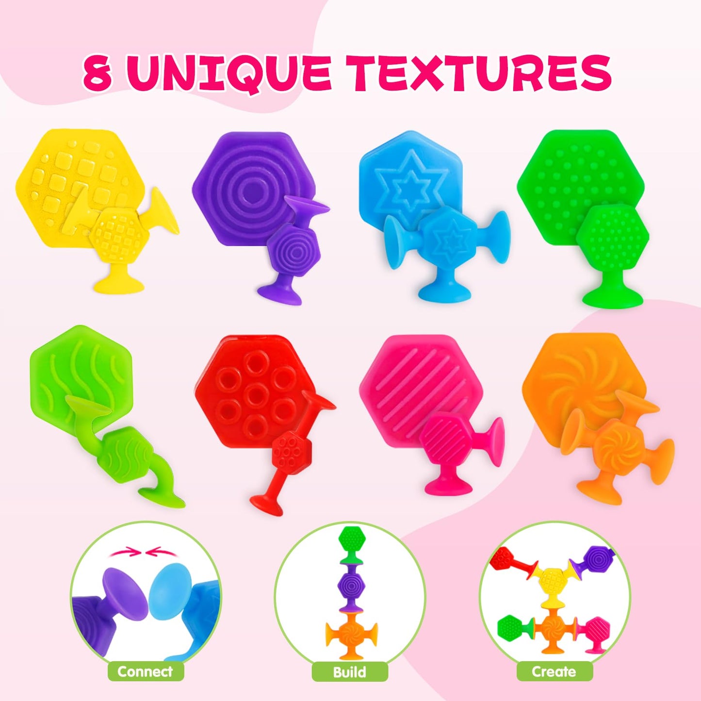 Suction Cup Kids Bath Toys for Toddler Aged 3, 60PCS Animal and Textured Suckers, Montessori Sensory Gifts for Kids 4-8 Years Old, Educational Learning Building Toy