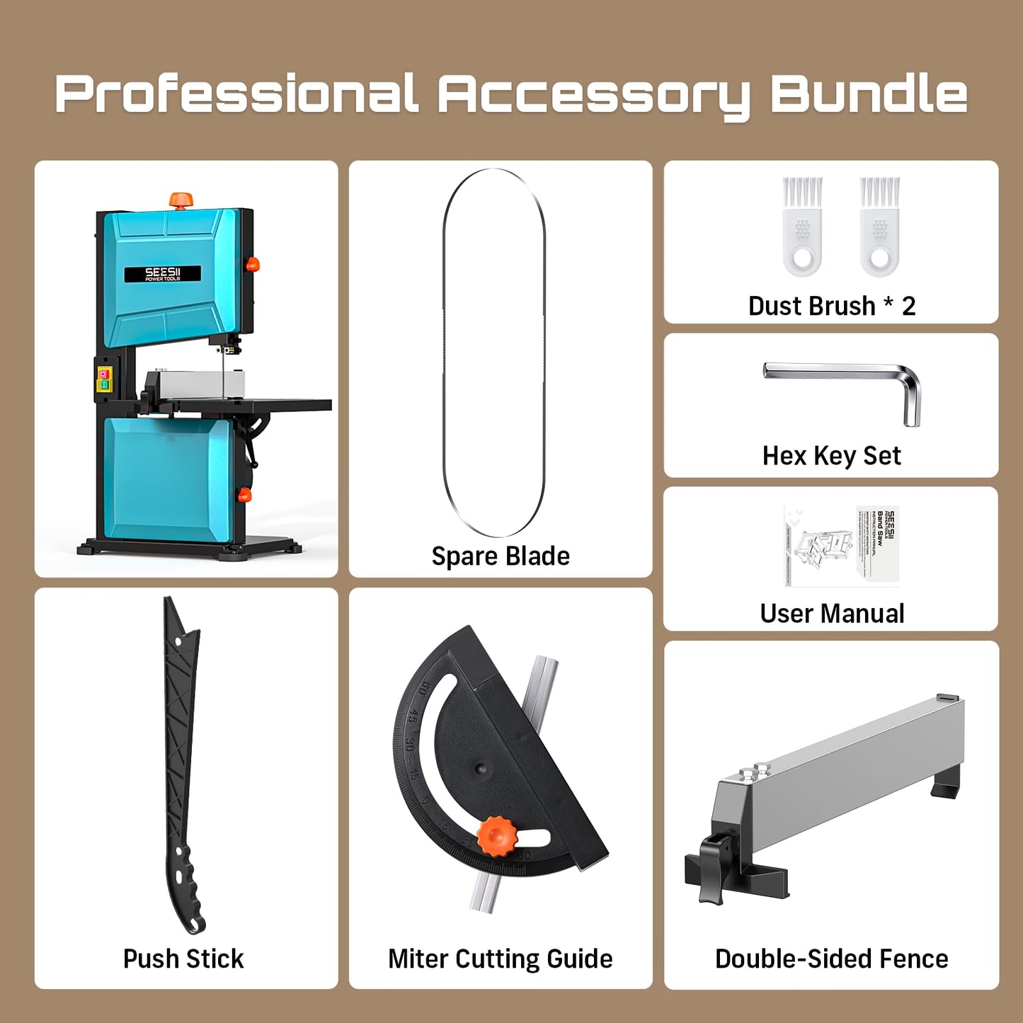 SEESII Benchtop Band Saw for Woodworking: 3A-120V Bandsaw with 8" Cutting Width, Max 3-1/8" Cutting Height, Band Saws with 0-45° Tilting Worktable&Miter Gauge&Double-Sided Fence for Detailed Woodwork